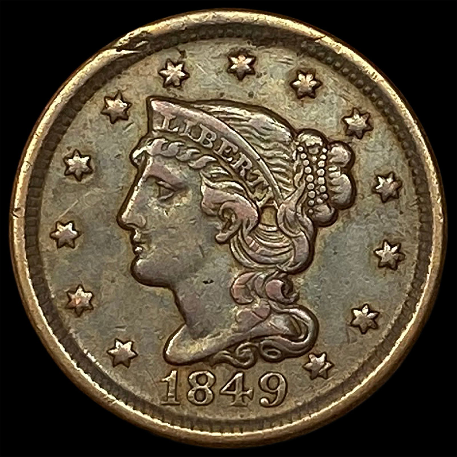 1849 Braided Hair Large Cent HIGH GRADE: 1849 Braided Hair Large Cent HIGH GRADE