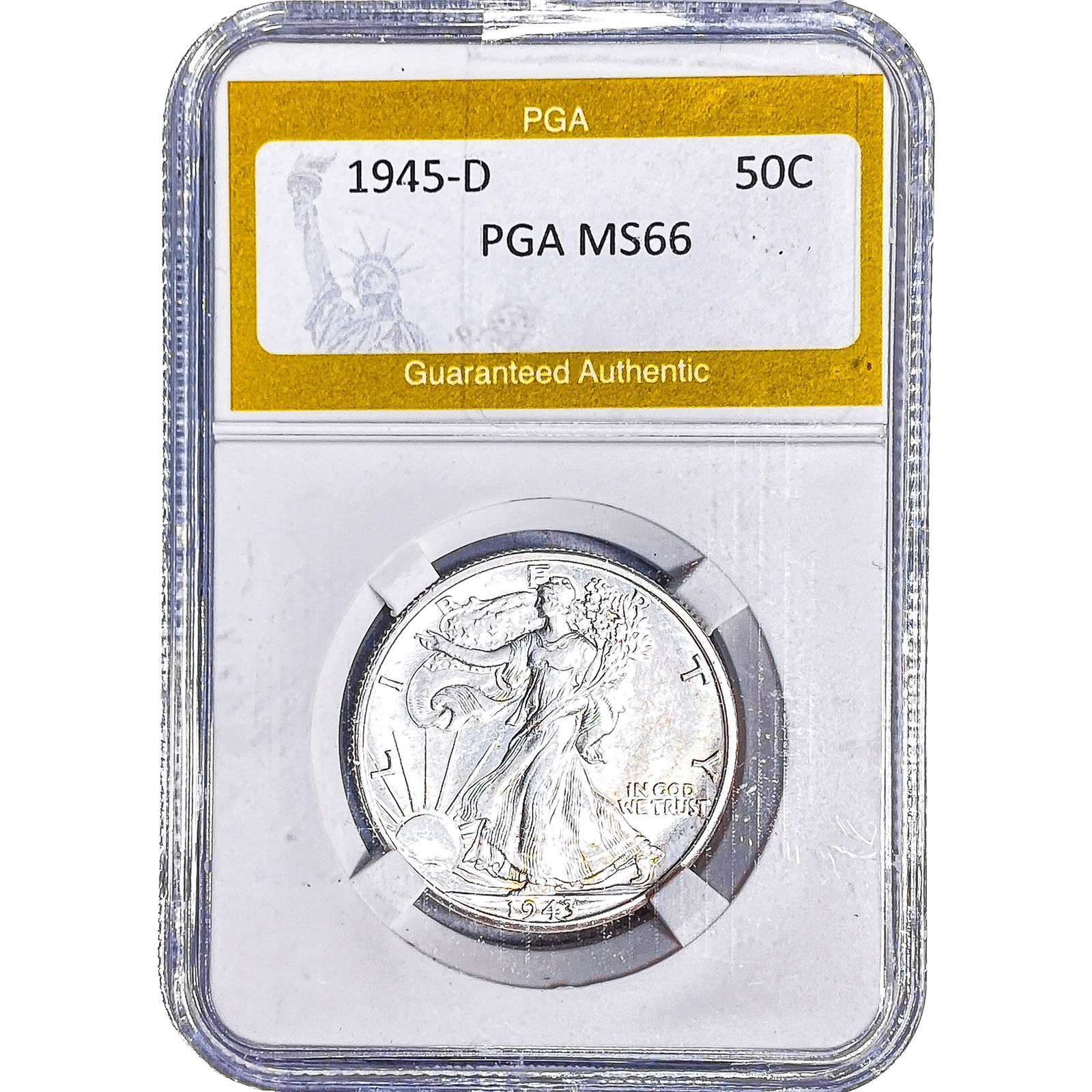 1945-D Walking Liberty Half Dollar PGA MS66: 1945-D Walking Liberty Half Dollar PGA MS66