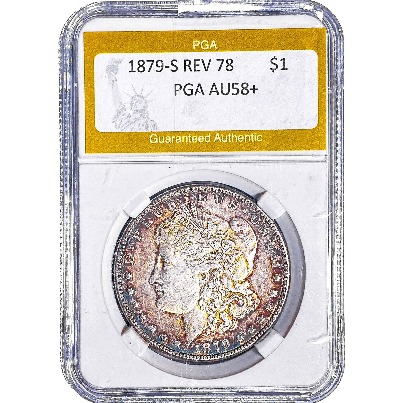 1879-S REV 78 Morgan Silver Dollar PGA AU58+: 1879-S REV 78 Morgan Silver Dollar PGA AU58+