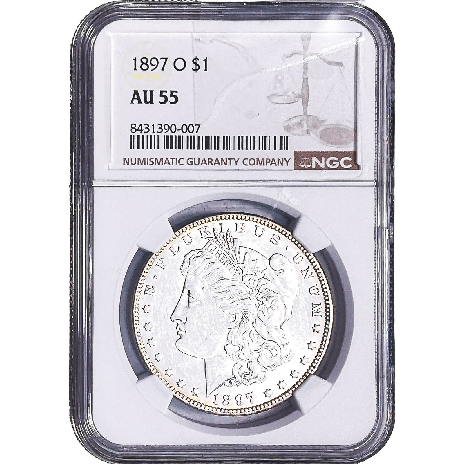 1897-O Morgan Silver Dollar NGC AU55: 1897-O Morgan Silver Dollar NGC AU55