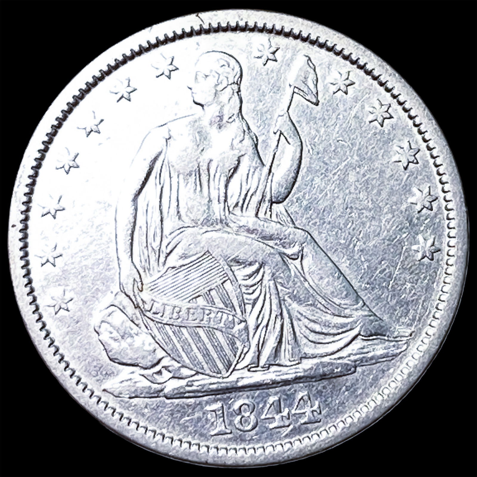 1844-O Silver Seated Liberty Half Dollar NEARLY UNCIRCULATED: 1844-O Silver Seated Liberty Half Dollar NEARLY UNCIRCULATED
