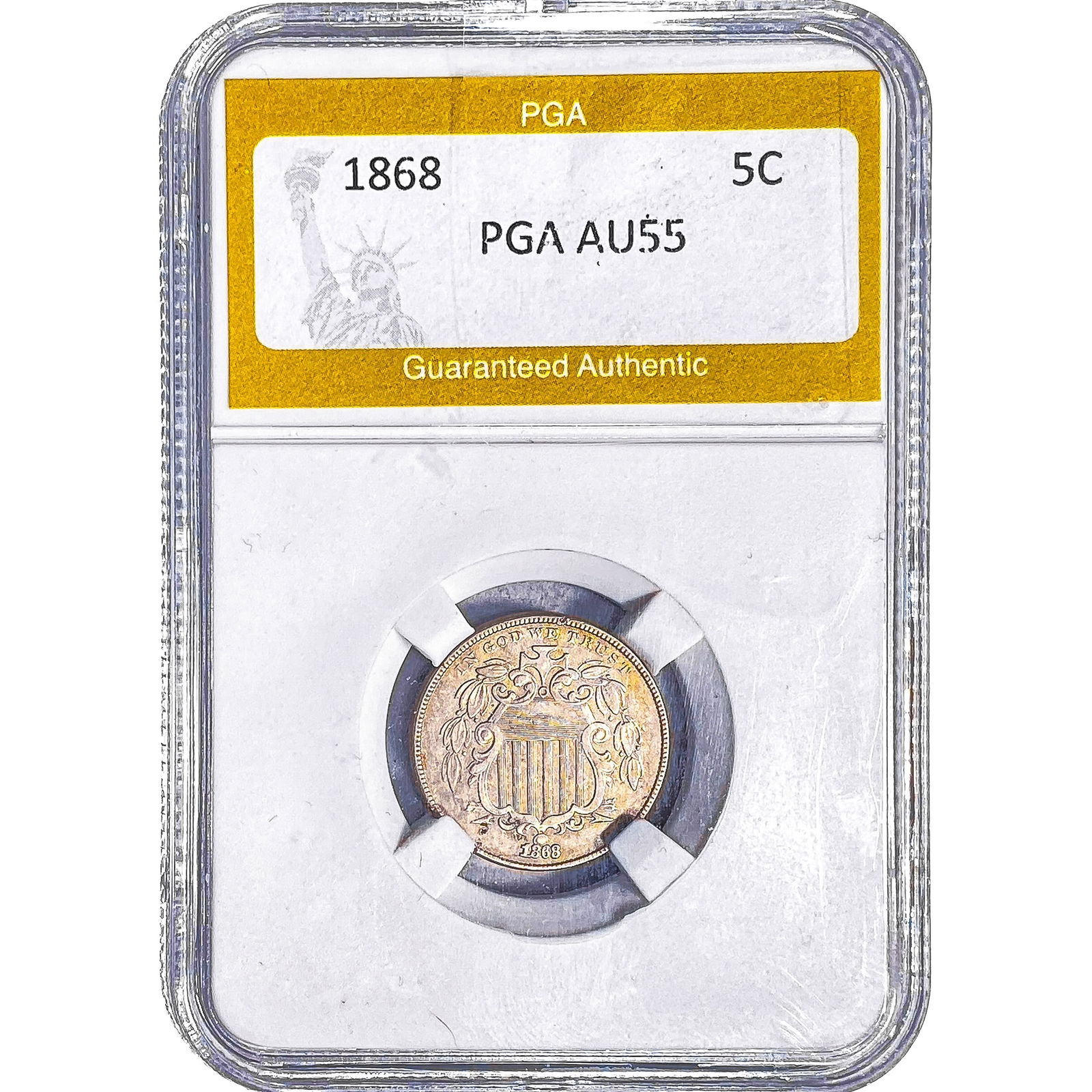 1868 Shield Nickel PGA AU55: 1868 Shield Nickel PGA AU55