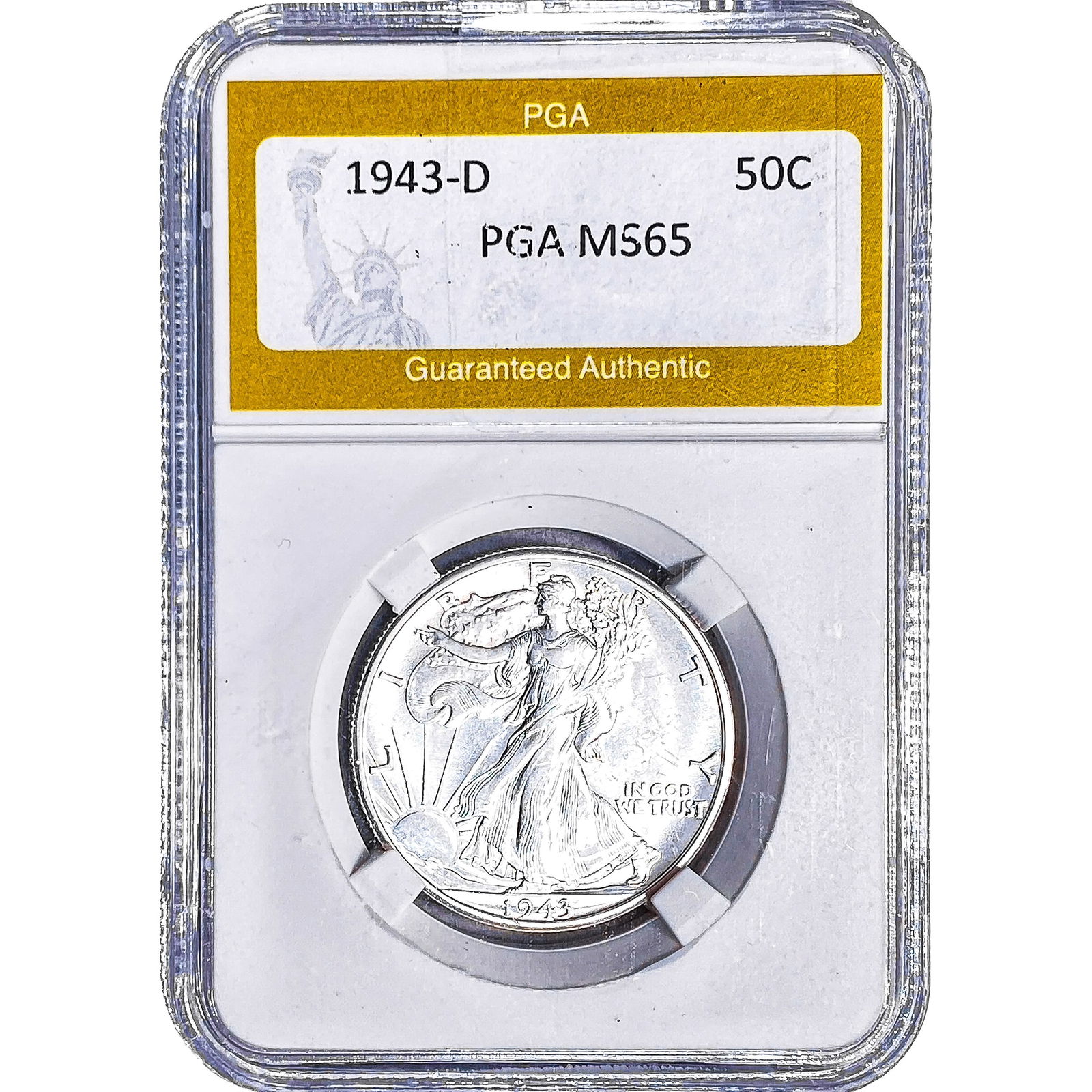 1943-D Walking Liberty Half Dollar PGA MS65: 1943-D Walking Liberty Half Dollar PGA MS65
