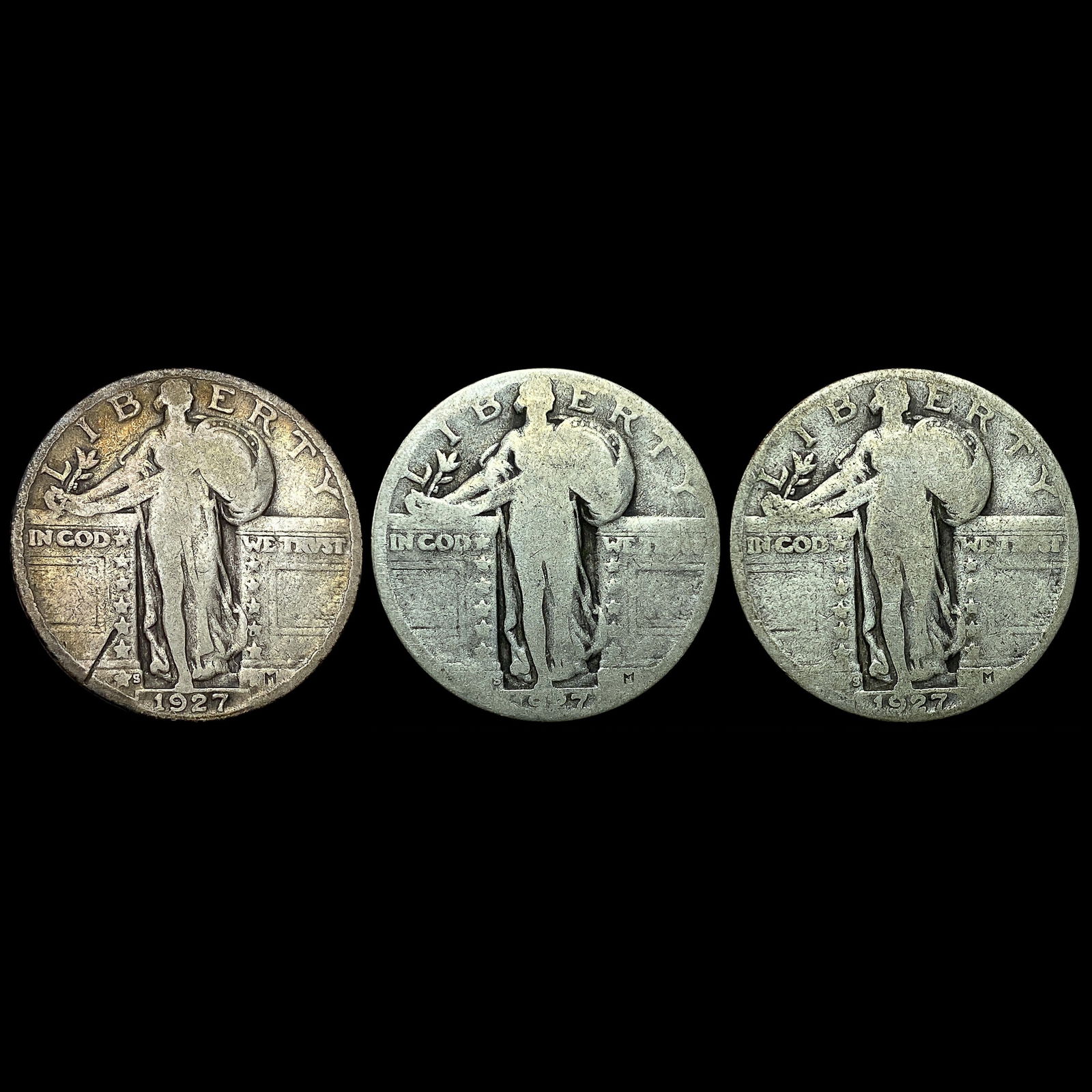 [3]1927-S Silver Standing Liberty Quarter LIGHTLY CIRCULATED: [3]1927-S Silver Standing Liberty Quarter LIGHTLY CIRCULATED