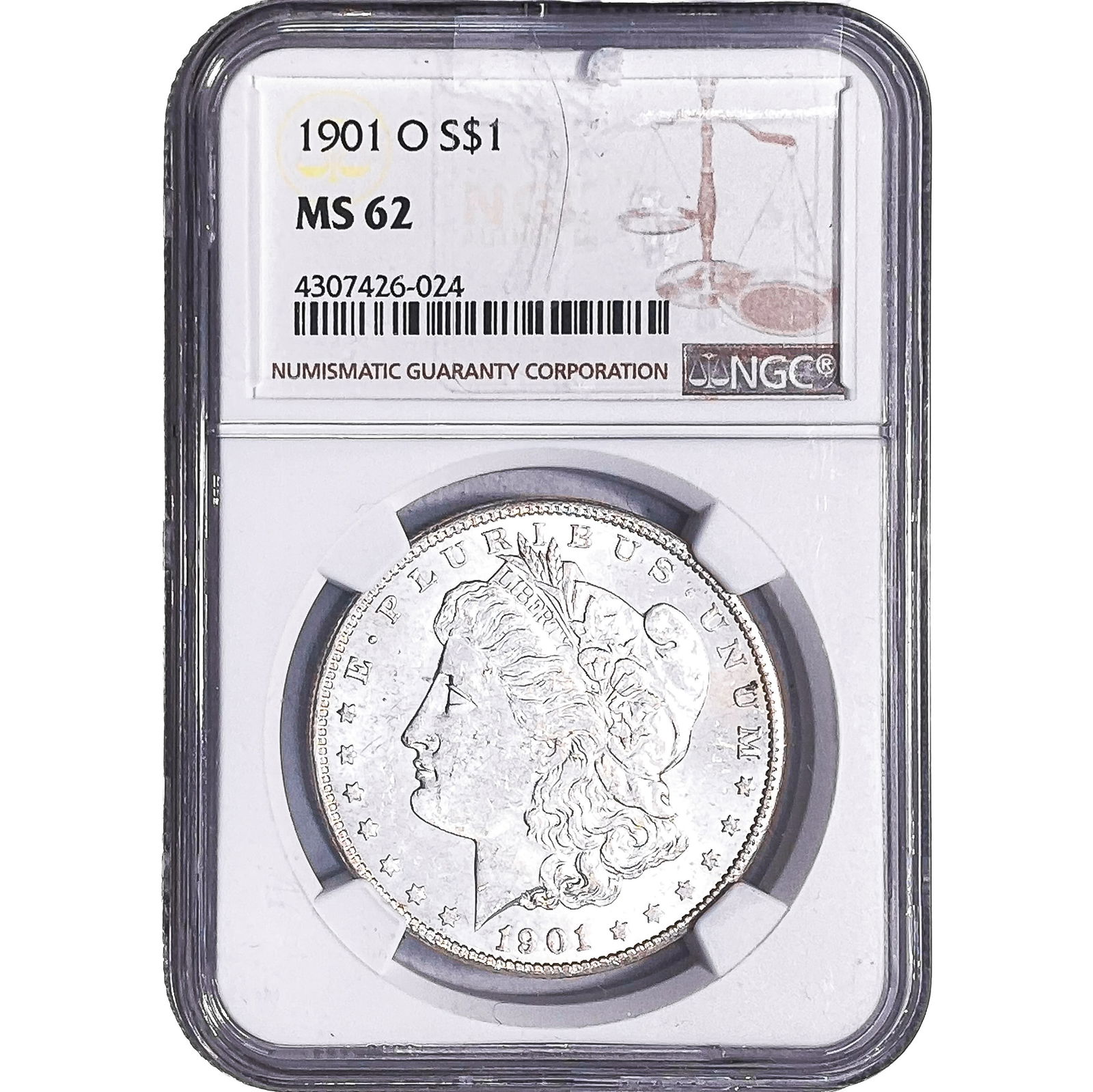 1901-O Morgan Silver Dollar NGC MS62: 1901-O Morgan Silver Dollar NGC MS62