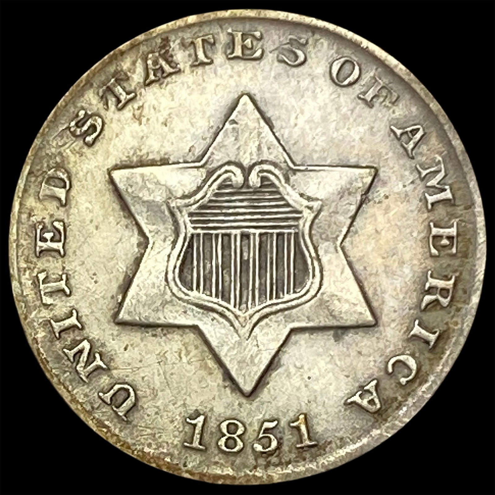 1851 Silver Three-Cent Piece CLOSELY UNCIRCULATED: 1851 Silver Three-Cent Piece CLOSELY UNCIRCULATED