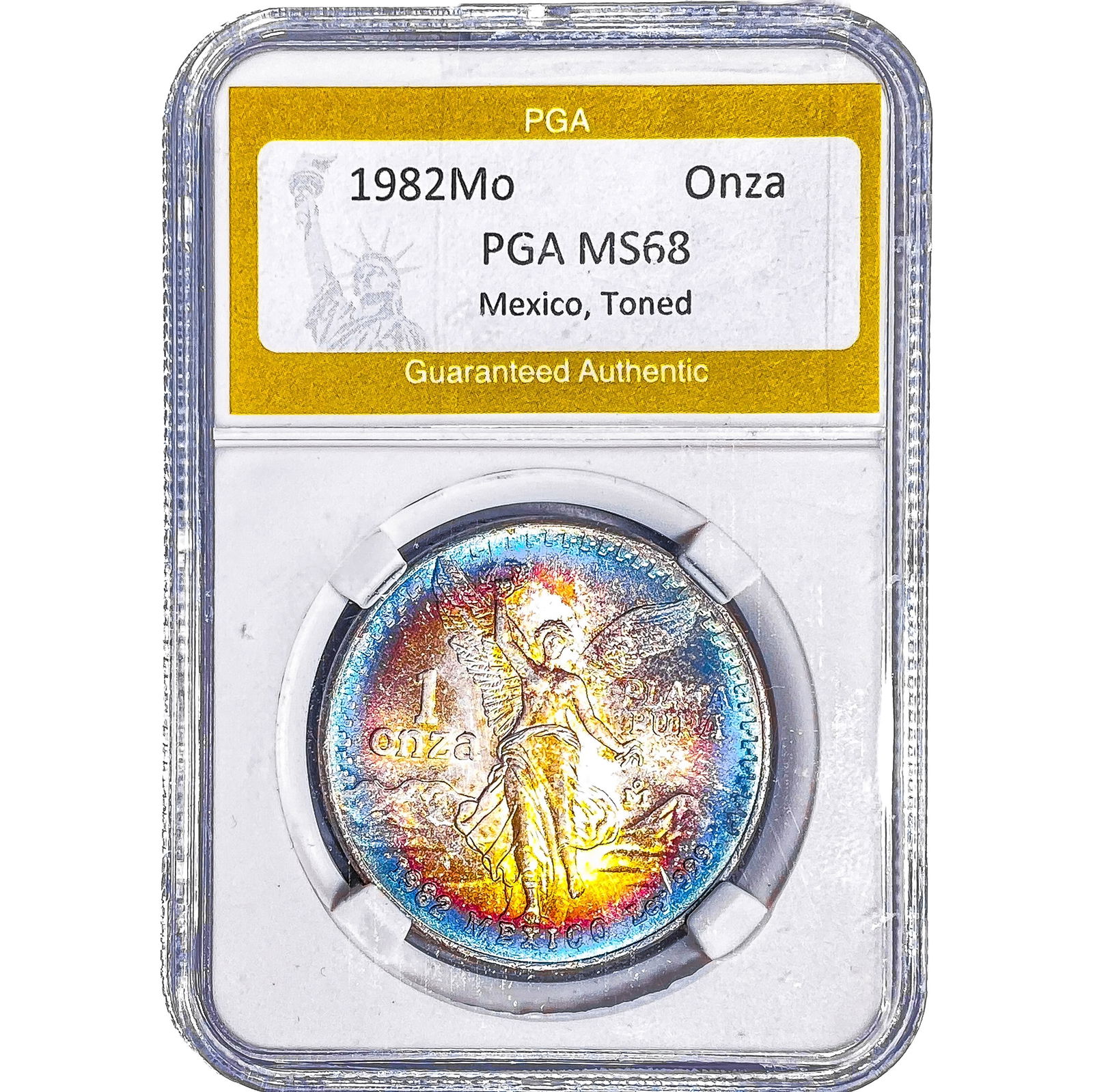 1982Mo Mexico Silver Onza PGA MS68 Toned: 1982Mo Mexico Silver Onza PGA MS68 Toned
