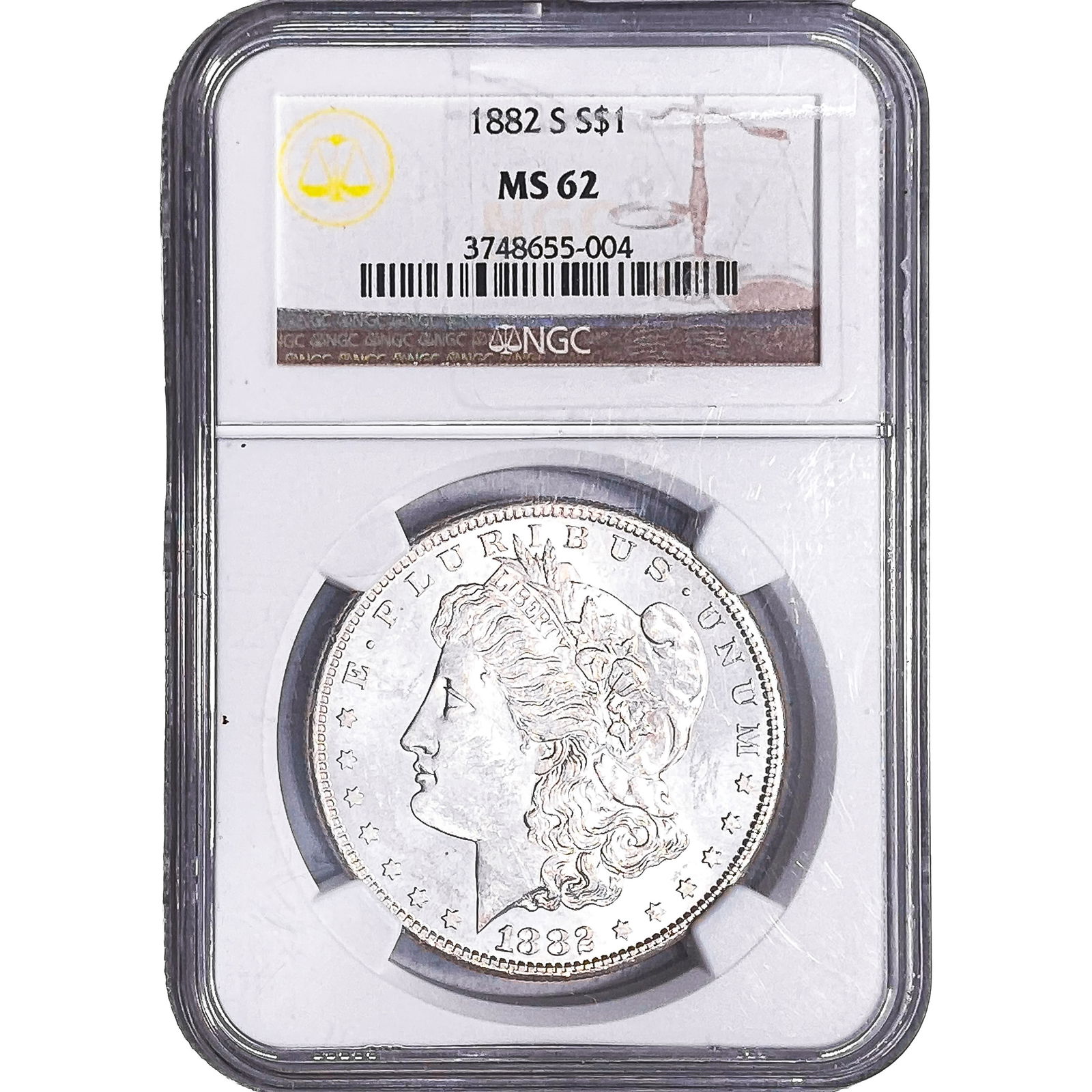 1882-S Morgan Silver Dollar NGC MS62: 1882-S Morgan Silver Dollar NGC MS62