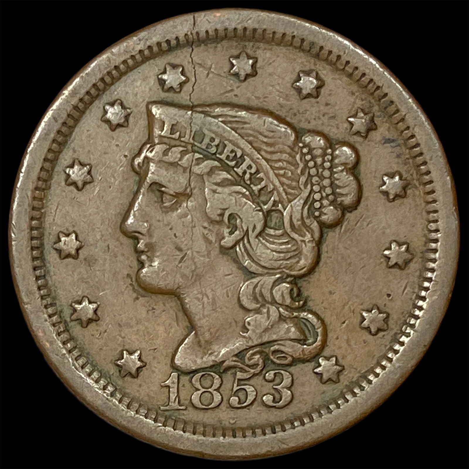 1853 Braided Hair Large Cent NEARLY UNCIRCULATED: 1853 Braided Hair Large Cent NEARLY UNCIRCULATED