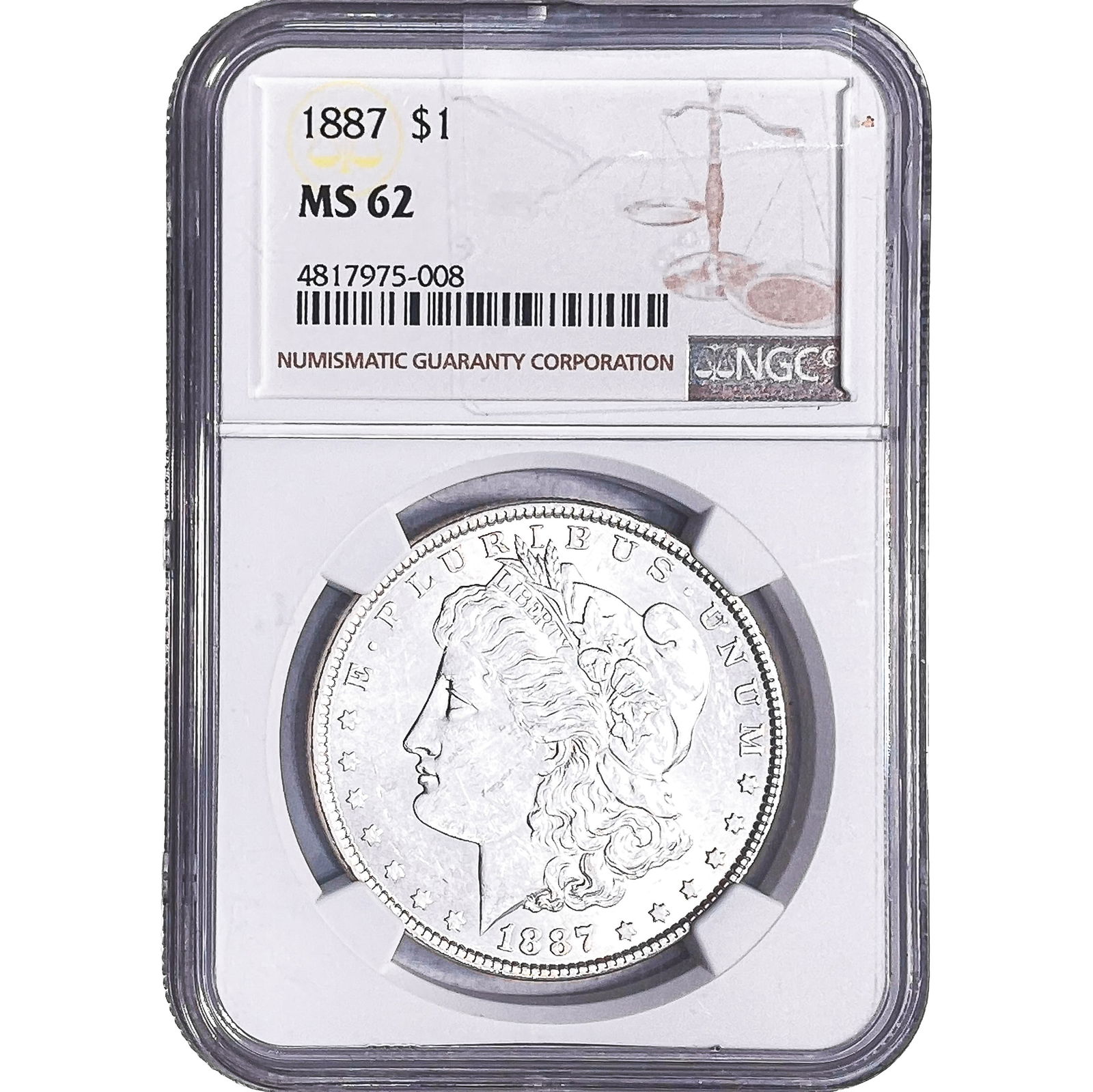 1887 Morgan Silver Dollar NGC MS62: 1887 Morgan Silver Dollar NGC MS62