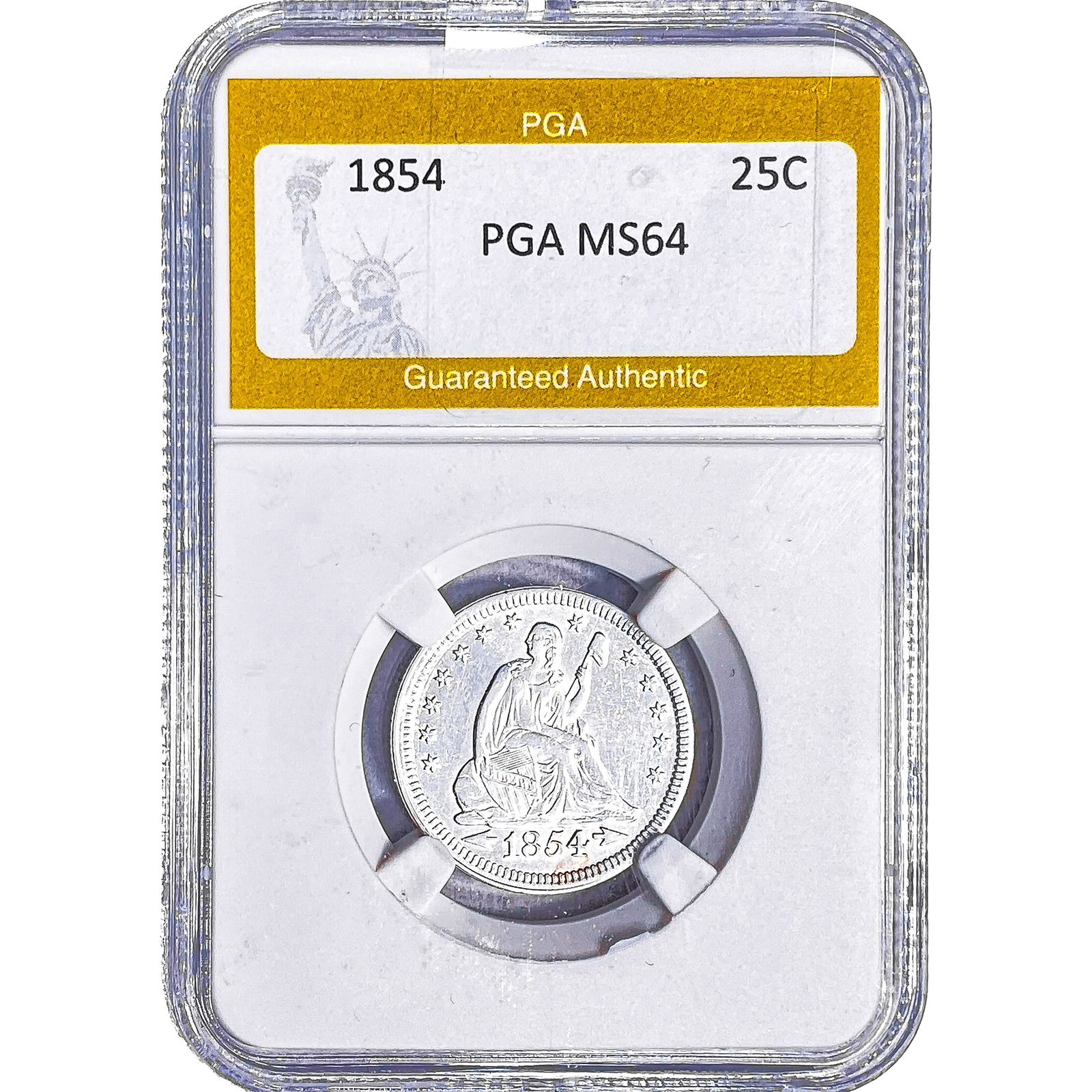 1854 Seated Liberty Quarter PGA MS64: 1854 Seated Liberty Quarter PGA MS64
