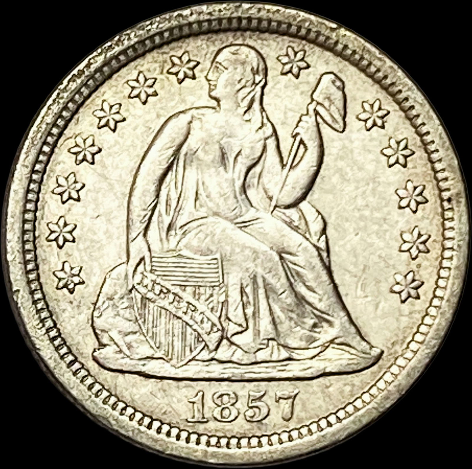 1857-O Silver Seated Liberty Dime NEARLY UNCIRCULATED: 1857-O Silver Seated Liberty Dime NEARLY UNCIRCULATED
