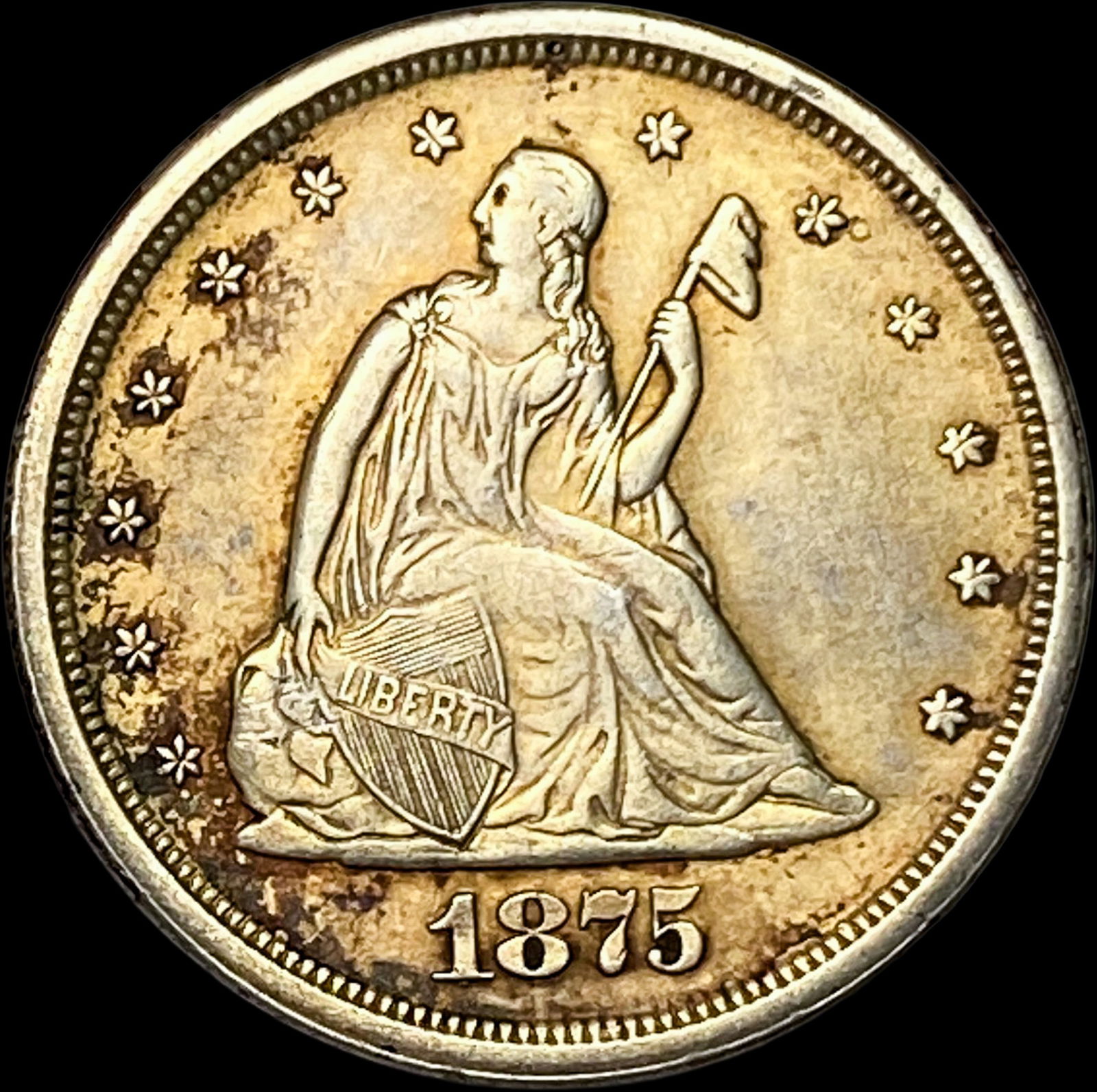 1875-S Silver Twenty Cents CLOSELY UNCIRCULATED: 1875-S Silver Twenty Cents CLOSELY UNCIRCULATED