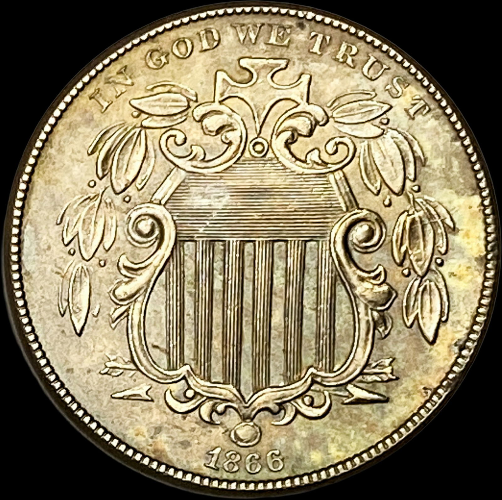 1866 Shield Nickel CLOSELY UNCIRCULATED: 1866 Shield Nickel CLOSELY UNCIRCULATED