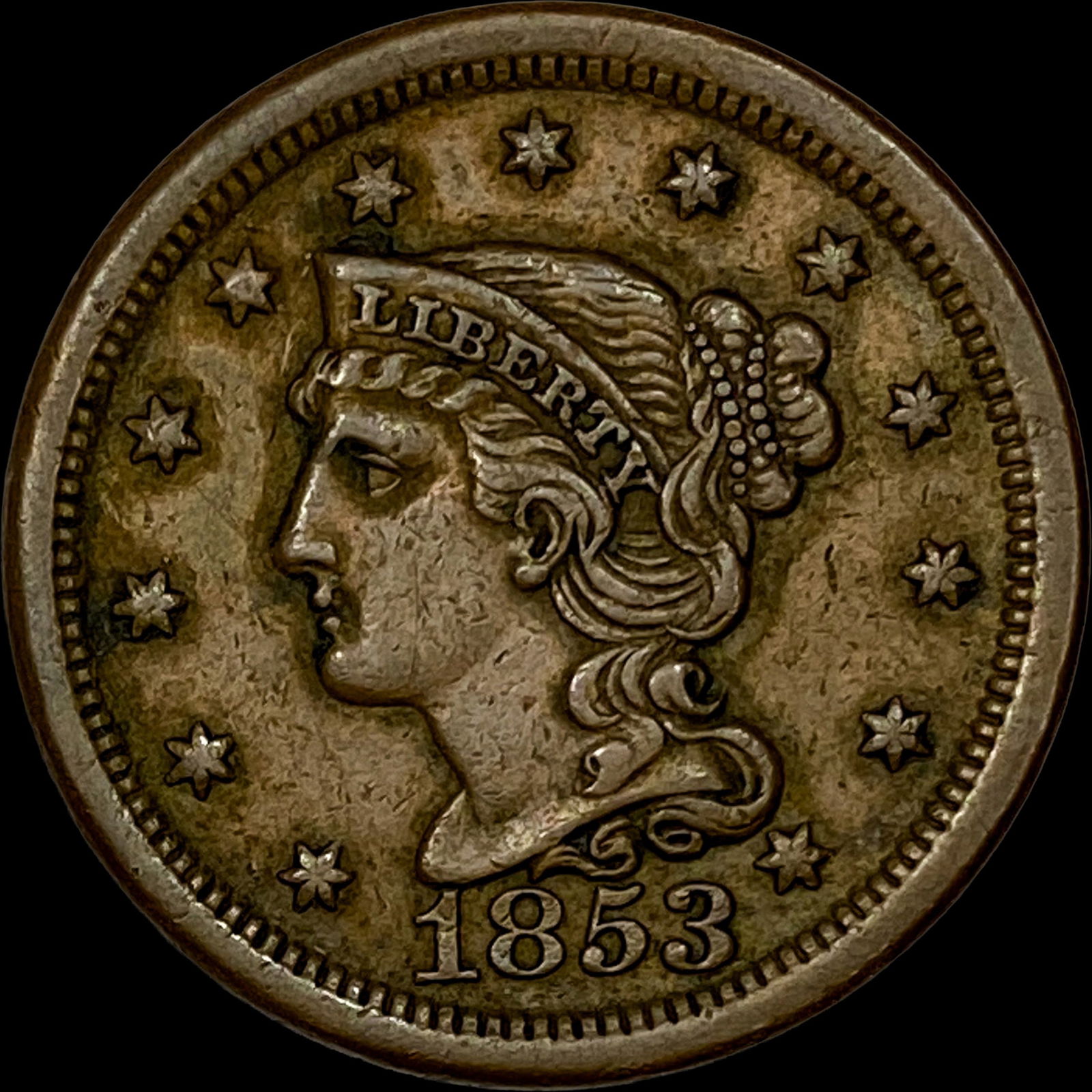 1853 Braided Hair Large Cent CLOSELY UNCIRCULATED: 1853 Braided Hair Large Cent CLOSELY UNCIRCULATED