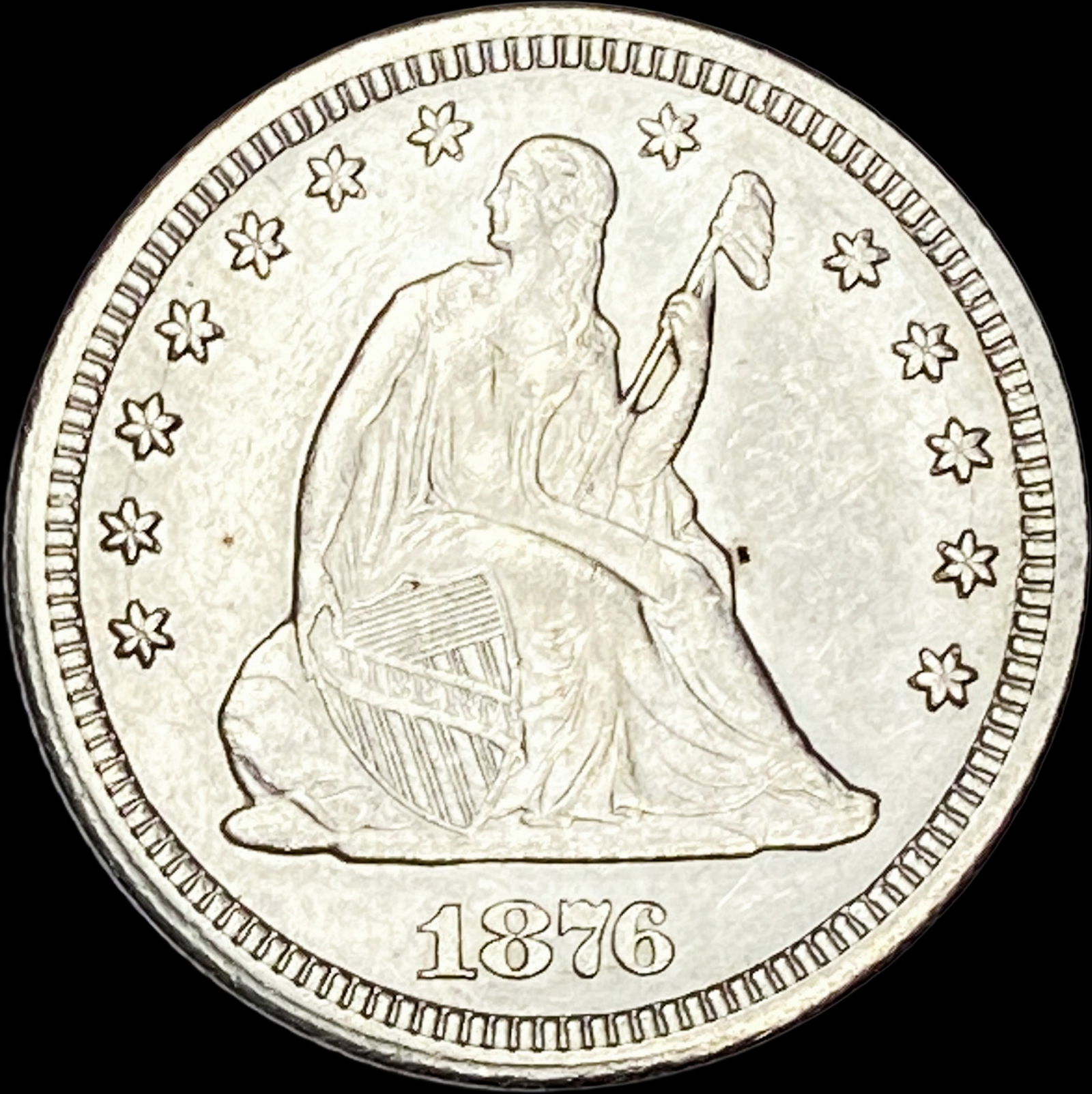 1876-CC Silver Seated Liberty Quarter Dollar CLOSELY UNCIRCULATED (1 of 2)