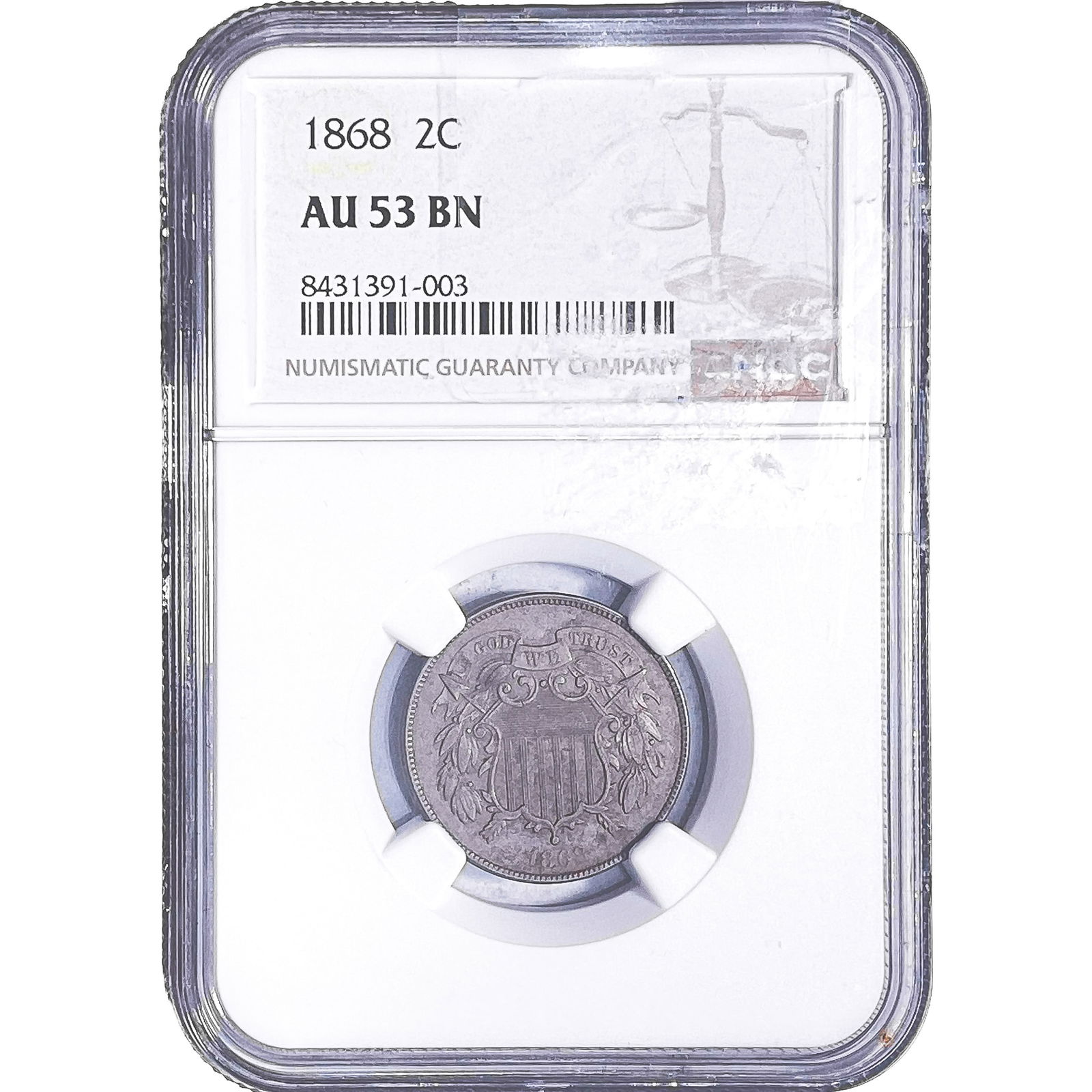 1868 2C Sheild Nickel NGC AU53 BN: 1868 2C Sheild Nickel NGC AU53 BN