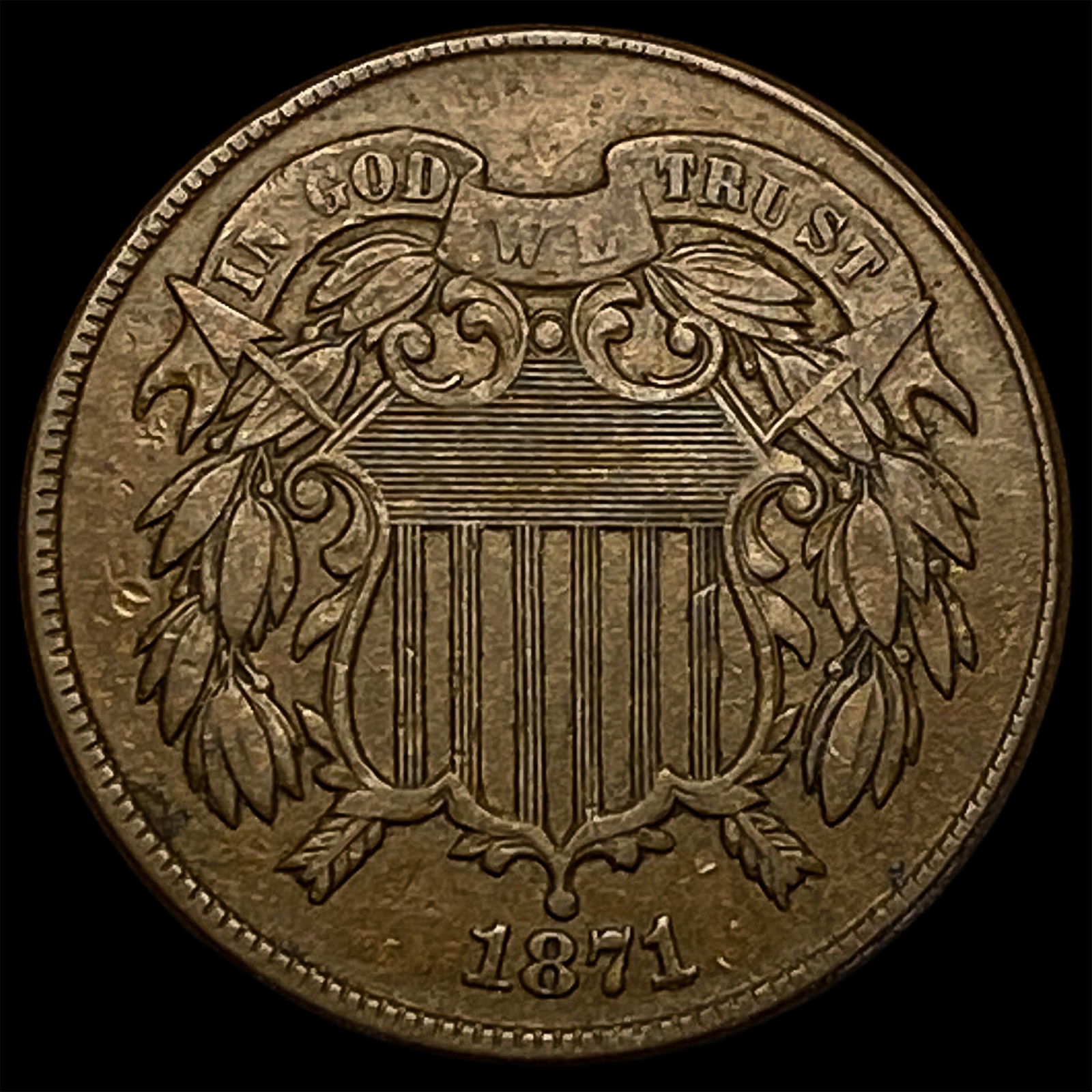 1871 Bronze Two-Cent Piece LIGHTLY CIRCULATED (1 of 2)
