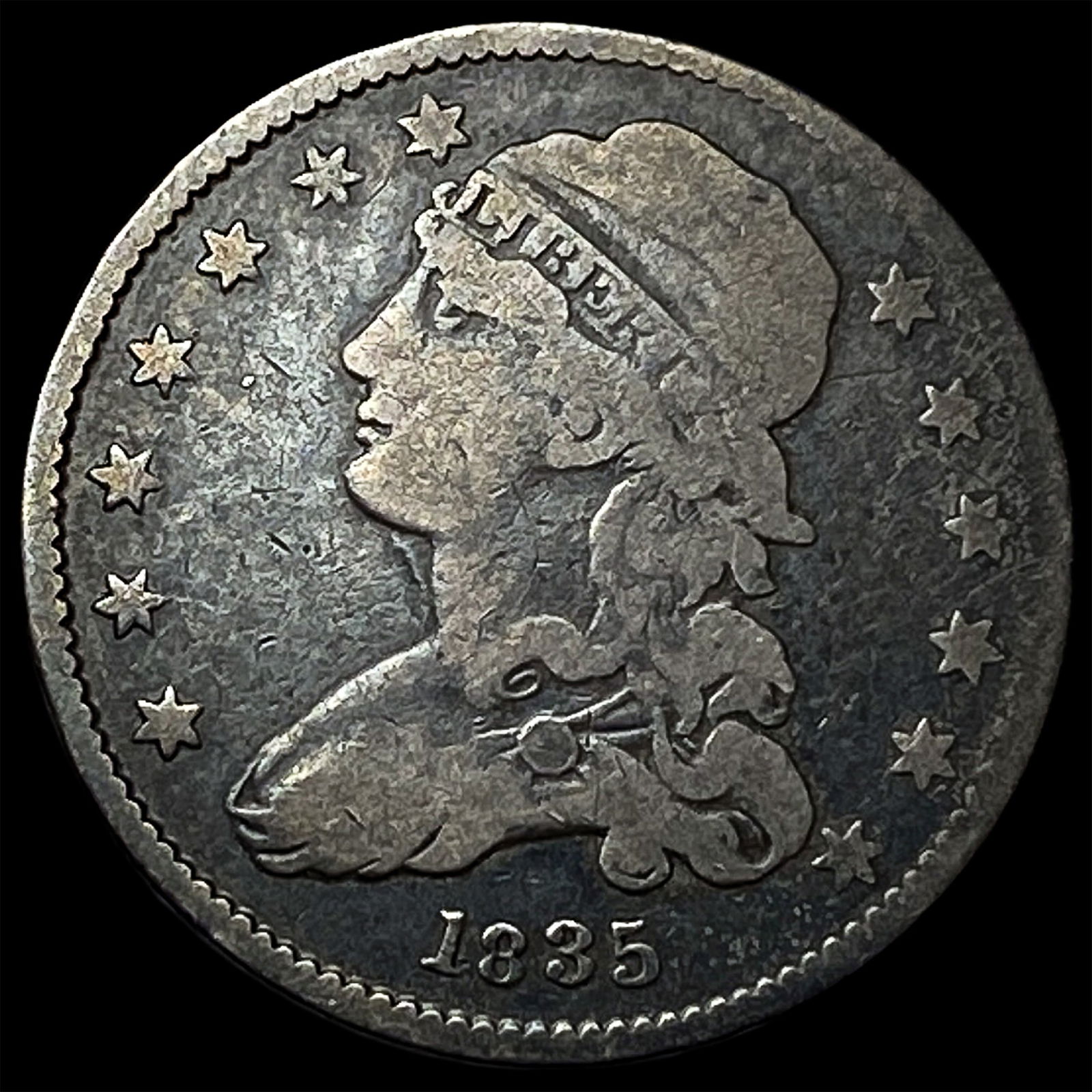 1835 Capped Bust Silver Quarter NICELY CIRCULATED: 1835 Capped Bust Silver Quarter NICELY CIRCULATED