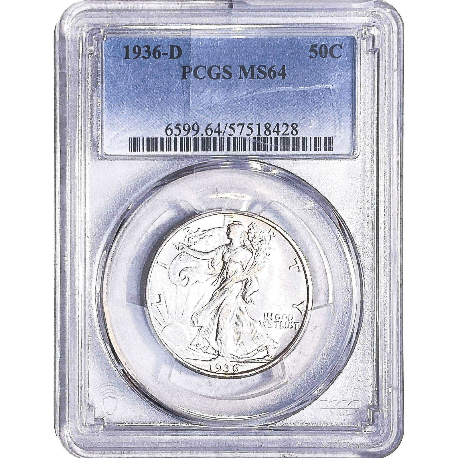 1936-D Walking Liberty Half Dollar PCGS MS64: 1936-D Walking Liberty Half Dollar PCGS MS64