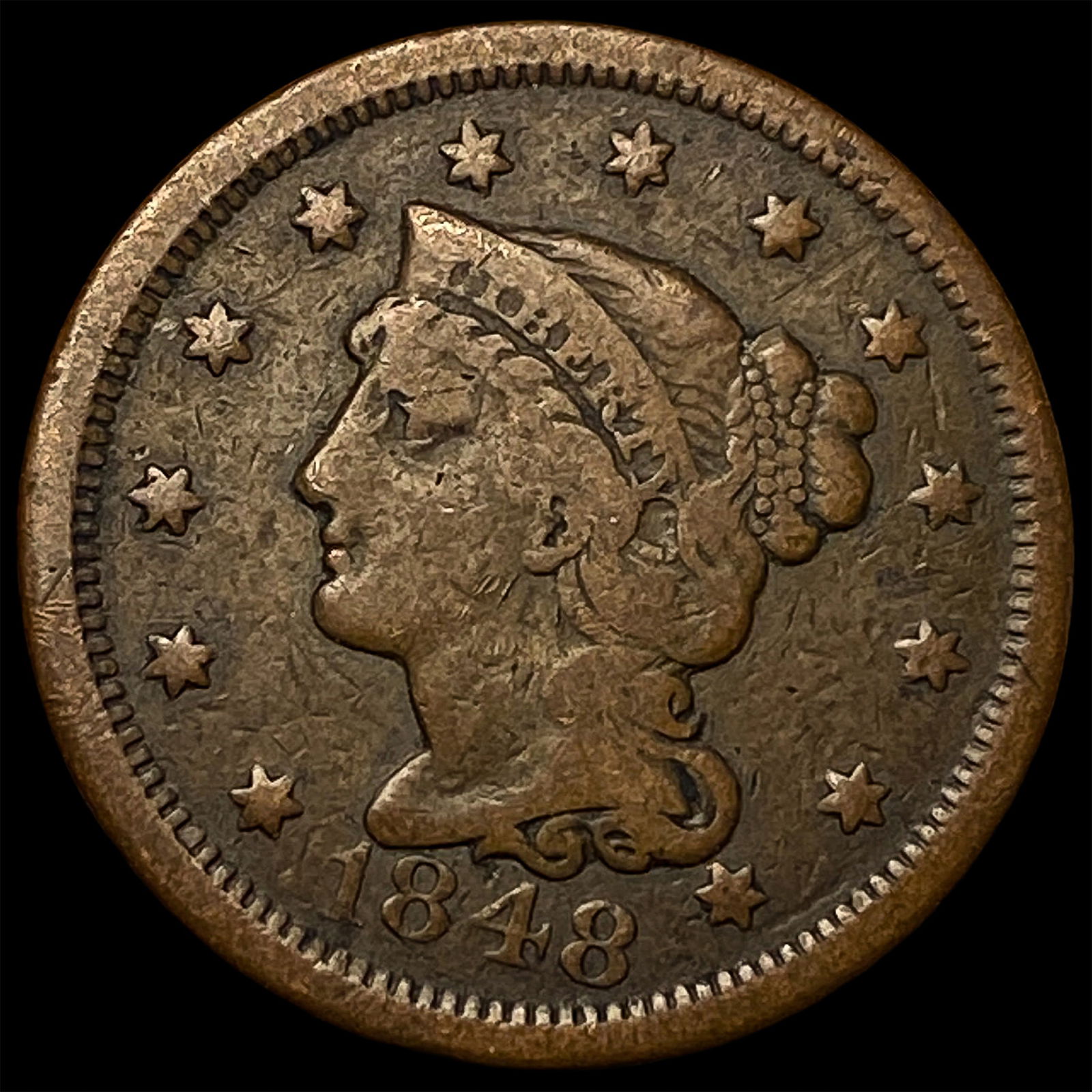 1848 Braided Hair Large Cent LIGHTLY CIRCULATED: 1848 Braided Hair Large Cent LIGHTLY CIRCULATED