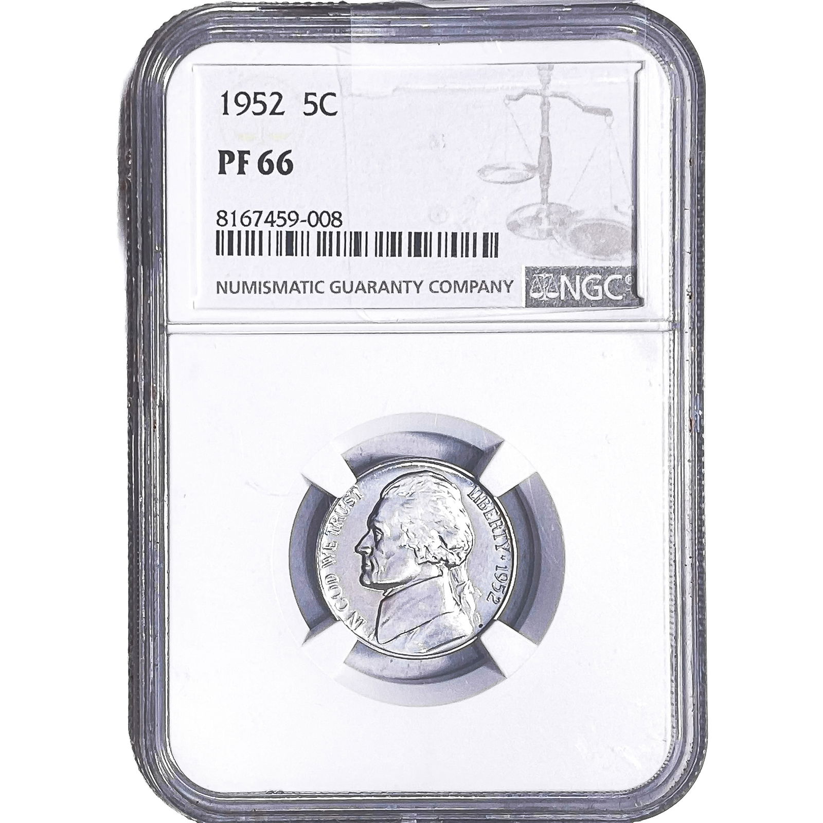 1952 Jefferson Nickel NGC PF66: 1952 Jefferson Nickel NGC PF66