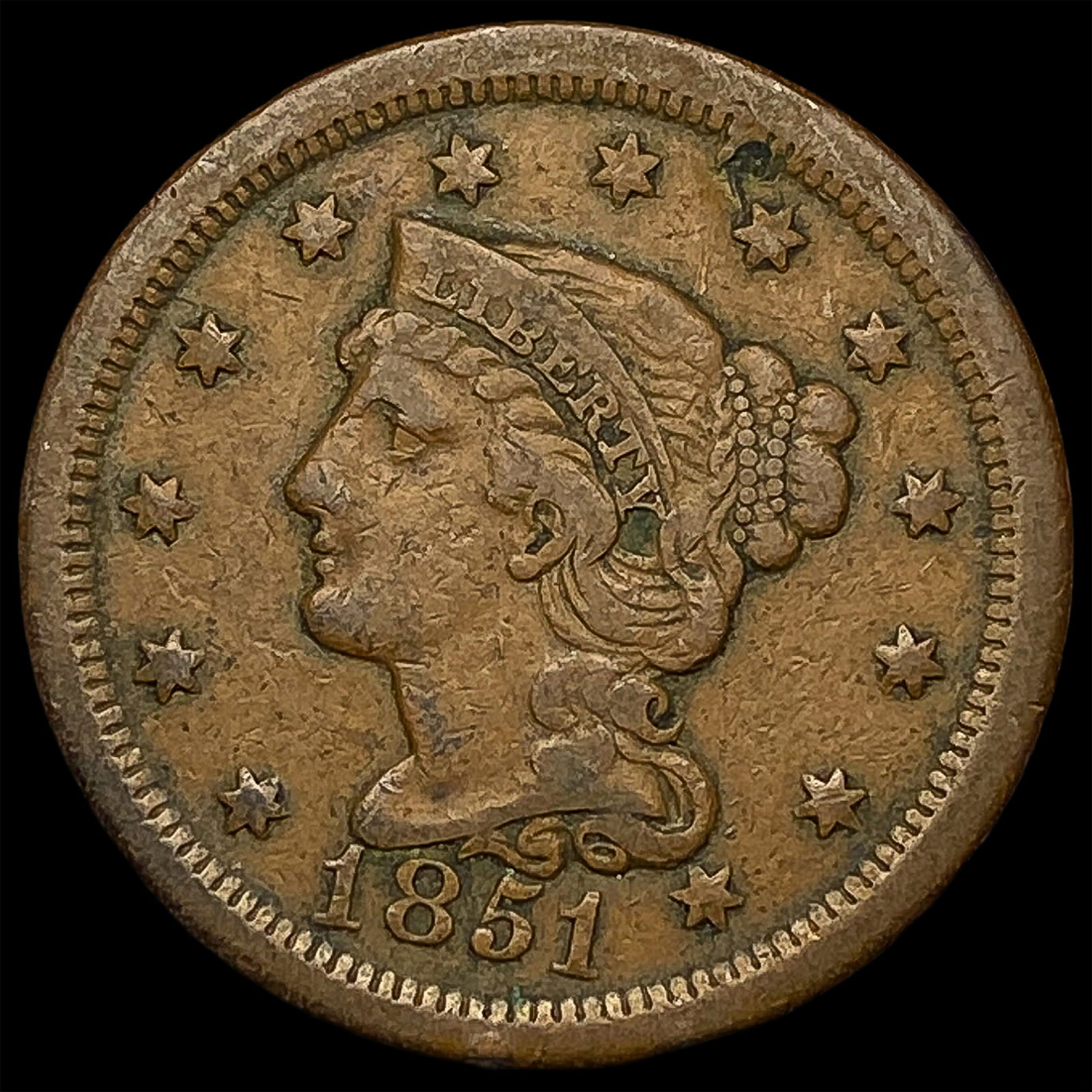 1851 Braided Hair Large Cent NEARLY UNCIRCULATED: 1851 Braided Hair Large Cent NEARLY UNCIRCULATED