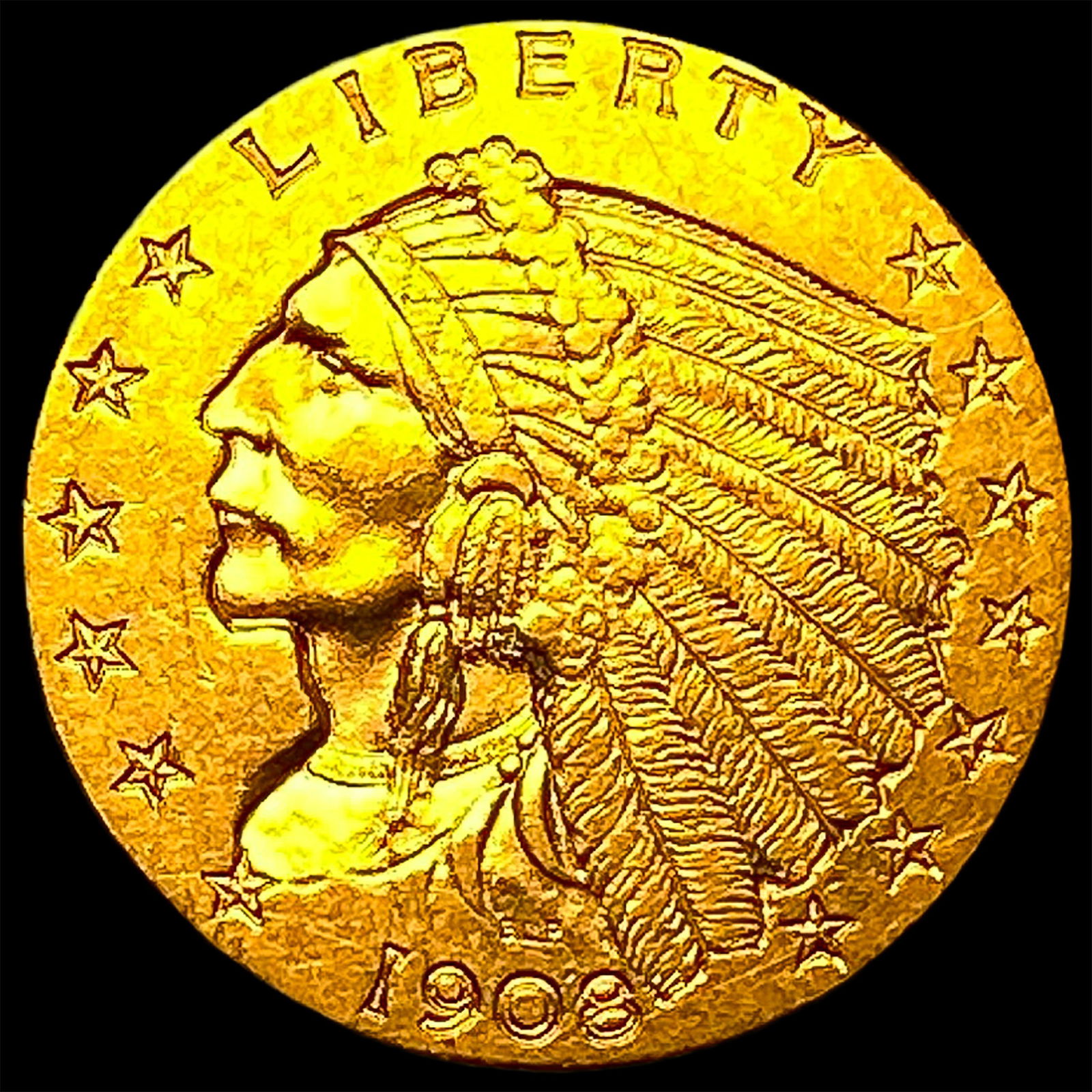 1908 Indian Head $2.5 Gold Quarter Eagle UNCIRCULATED: 1908 Indian Head $2.5 Gold Quarter Eagle UNCIRCULATED