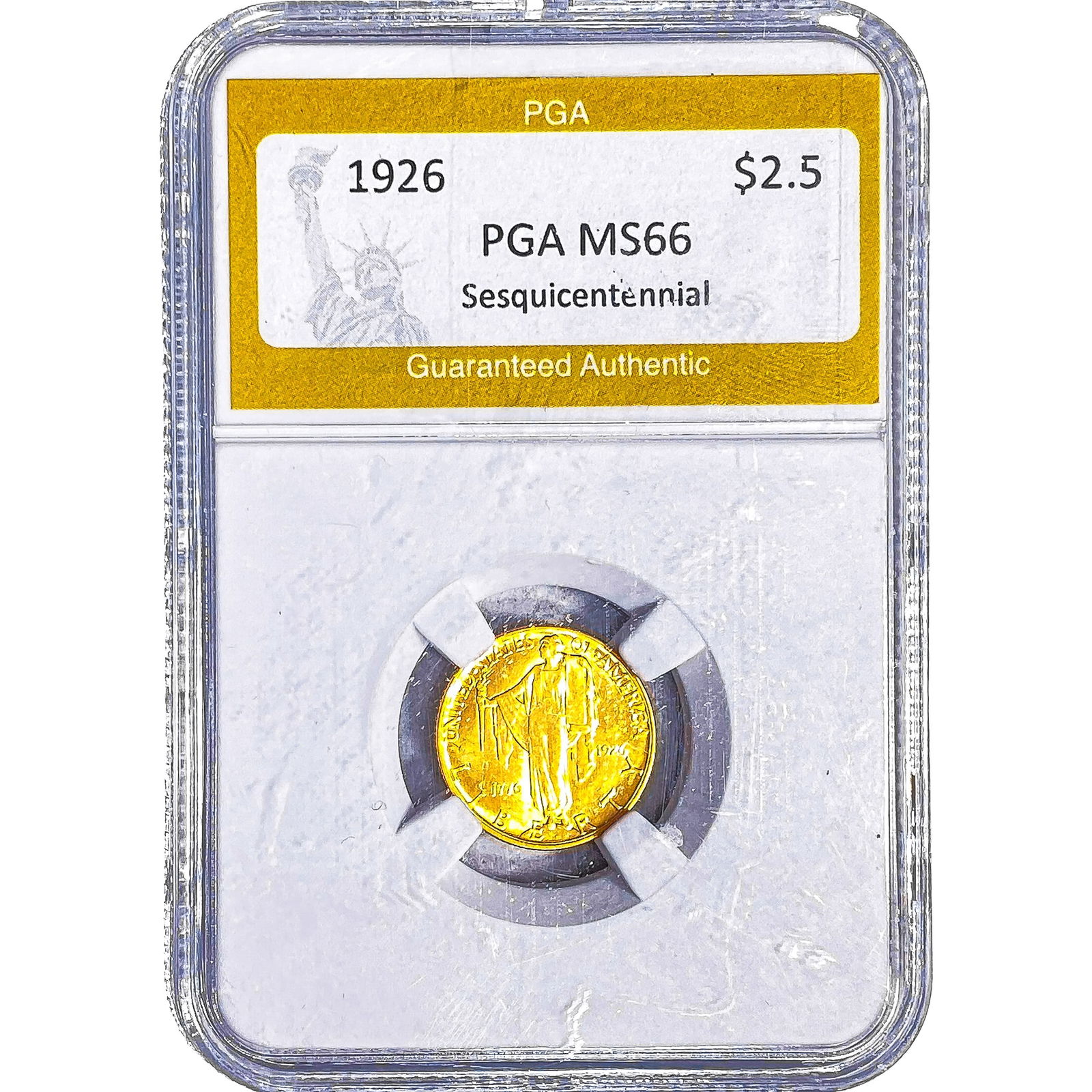 1926 Sesquincentennial $2.50 Gold Quarter Eagle PGA MS66: 1926 Sesquincentennial $2.50 Gold Quarter Eagle PGA MS66