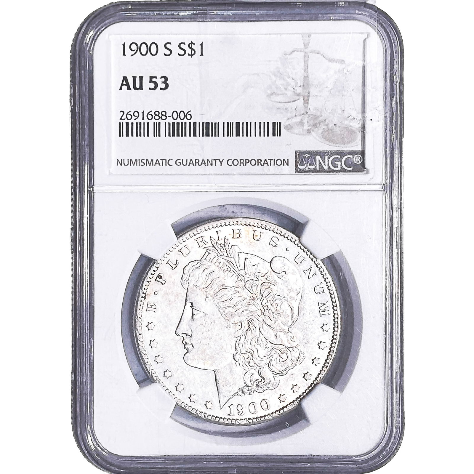 1900-S Morgan Silver Dollar NGC AU53: 1900-S Morgan Silver Dollar NGC AU53
