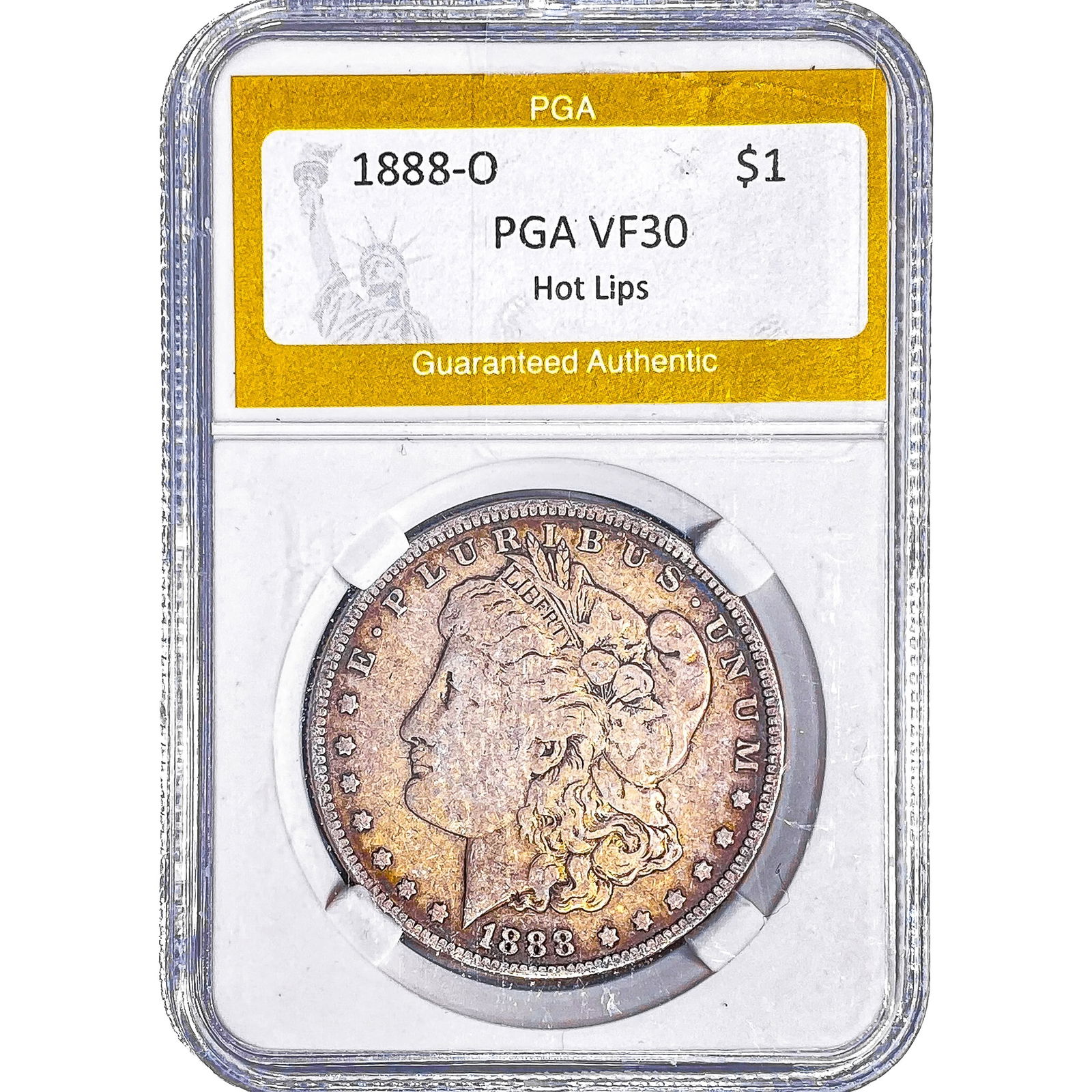1888-O Morgan Silver Dollar PGA VF30 Hot Lips: 1888-O Morgan Silver Dollar PGA VF30 Hot Lips