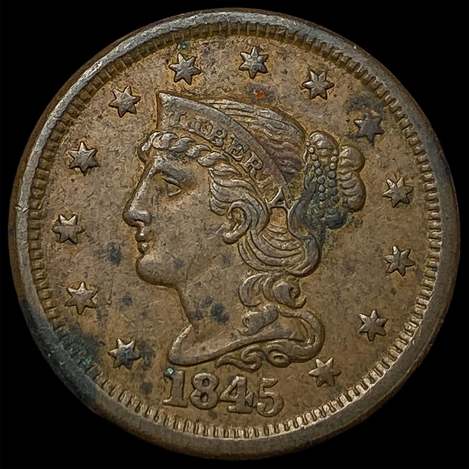 1845 Braided Hair Large Cent NEARLY UNCIRCULATED: 1845 Braided Hair Large Cent NEARLY UNCIRCULATED