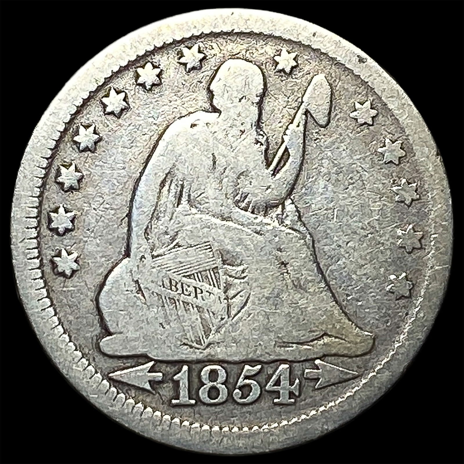 1854 Arrows Seated Liberty Quarter LIGHTLY CIRCULATED: 1854 Arrows Seated Liberty Quarter LIGHTLY CIRCULATED