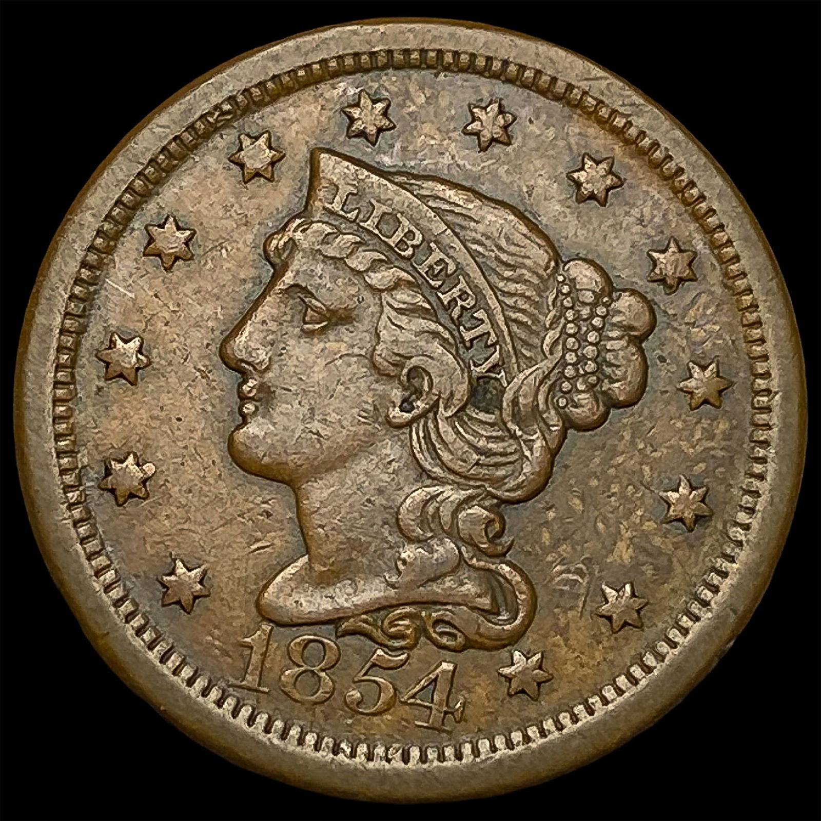 1854 Braided Hair Large Cent ABOUT UNCIRCULATED (1 of 2)