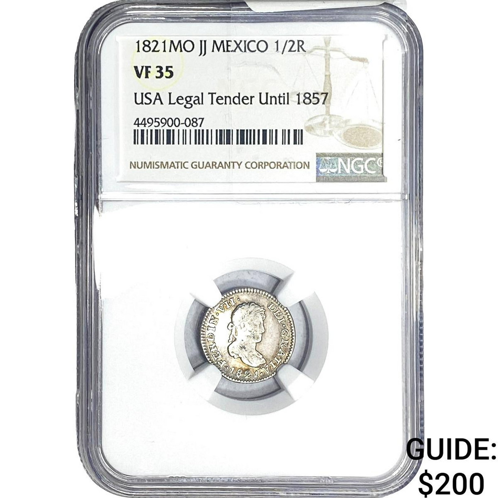 1821 Mexico Silver 1/2 Reale NGC VF35: 1821 Mexico Silver 1/2 Reale NGC VF35