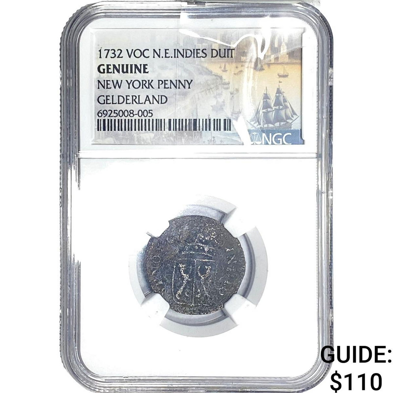 1732 VOC N.E. Indie Copper Duit NGC Genuine: 1732 VOC N.E. Indie Copper Duit NGC Genuine