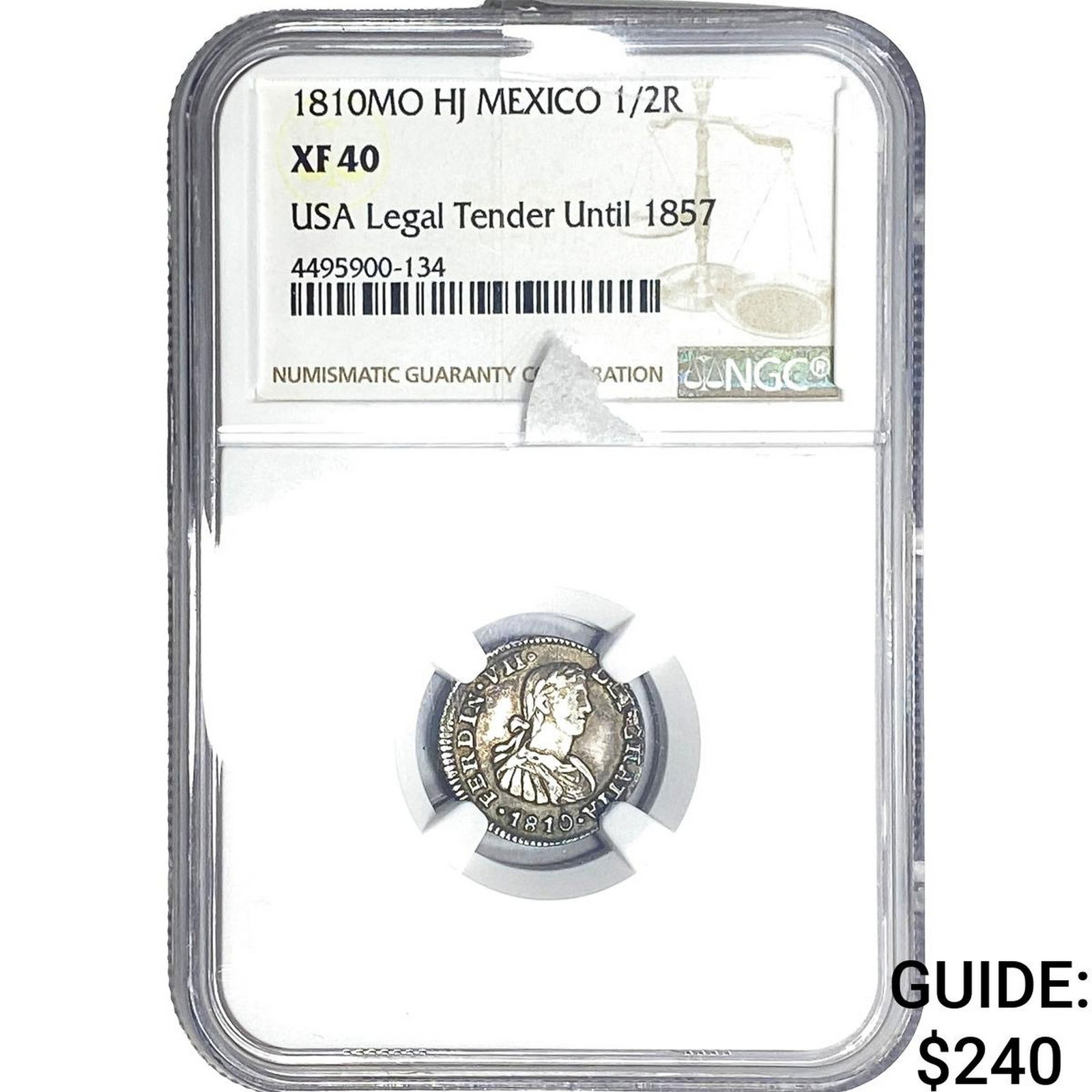 1810 Mexico Silver 1/2 Reale NGC XF40: 1810 Mexico Silver 1/2 Reale NGC XF40