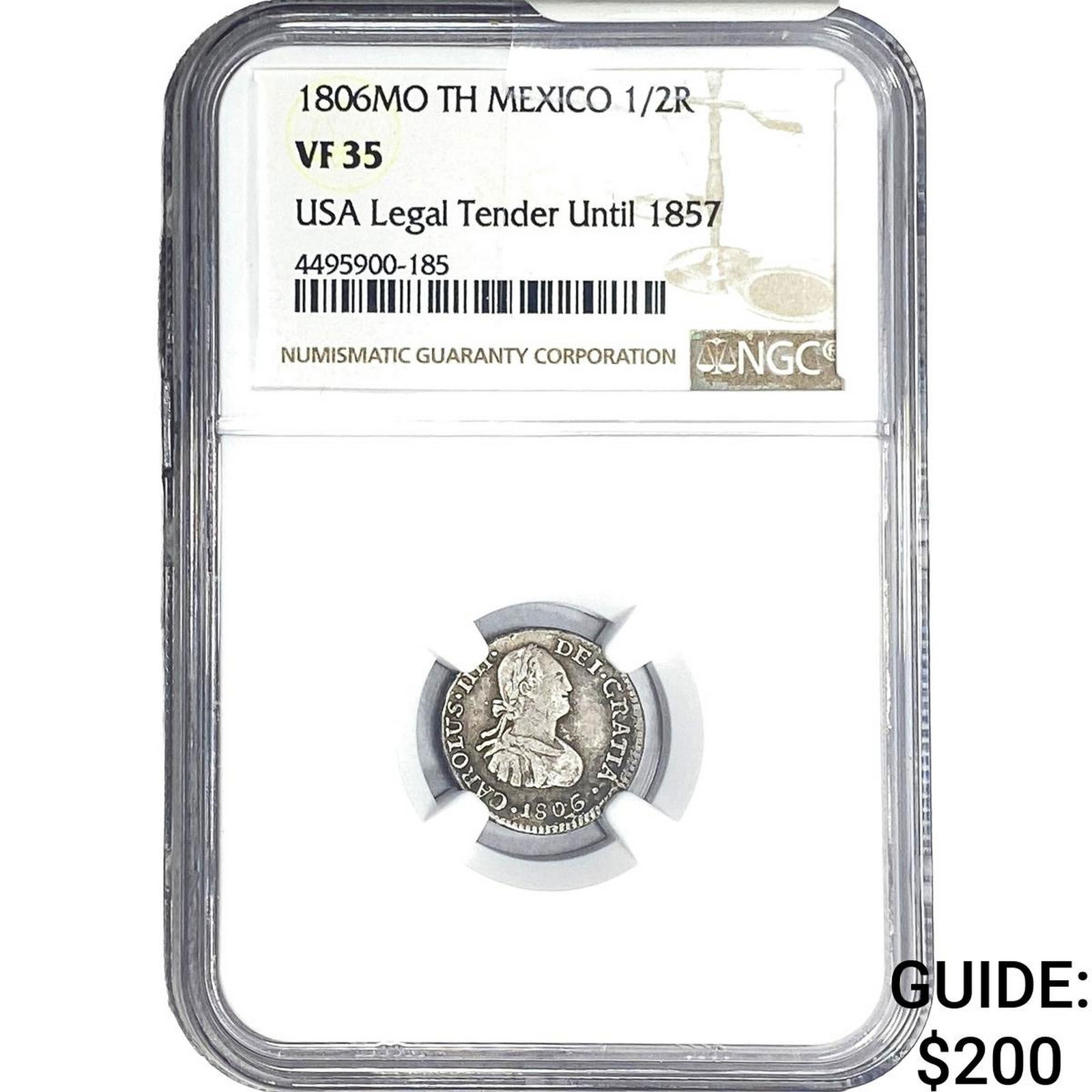 1806 Mexico Silver 1/2 Reale NGC VF35: 1806 Mexico Silver 1/2 Reale NGC VF35