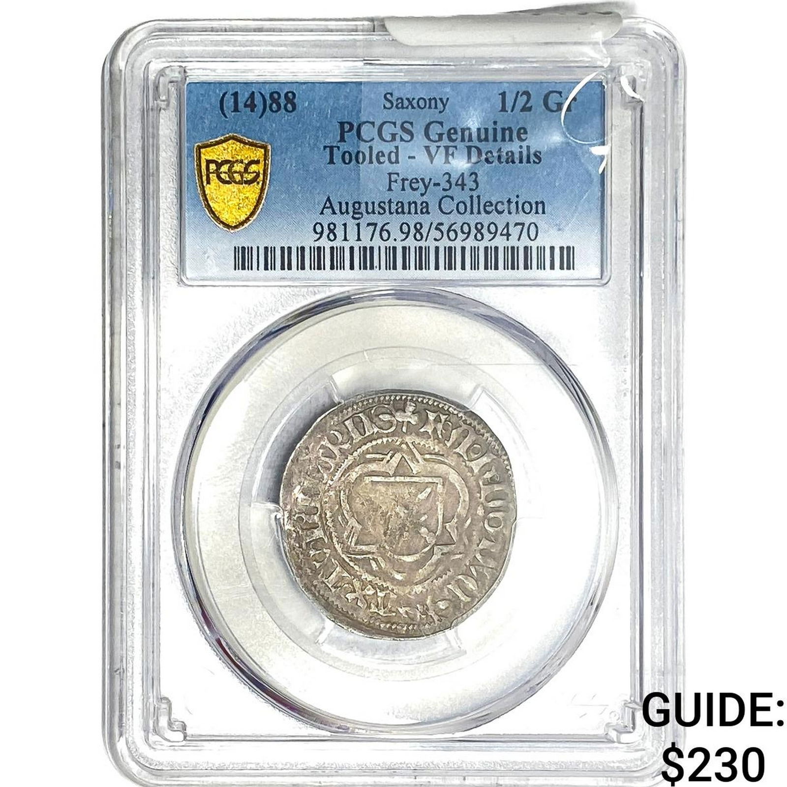 1488 Saxony Silver 1/2 Groschen PCGS VFDetails Tooled: 1488 Saxony Silver 1/2 Groschen PCGS VFDetails Tooled