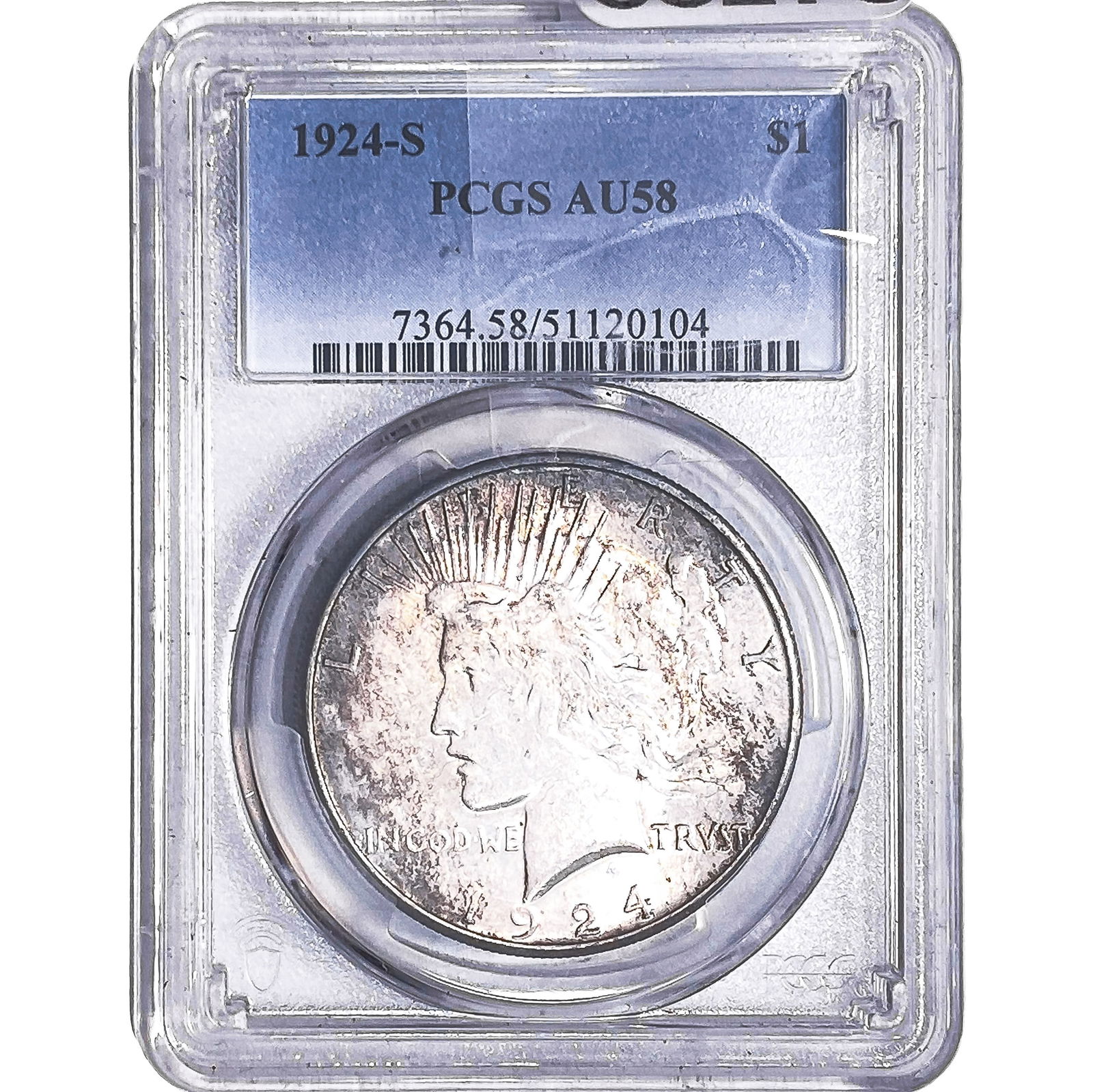 1924-S Silver Peace Dollar PCGS AU58: 1924-S Silver Peace Dollar PCGS AU58