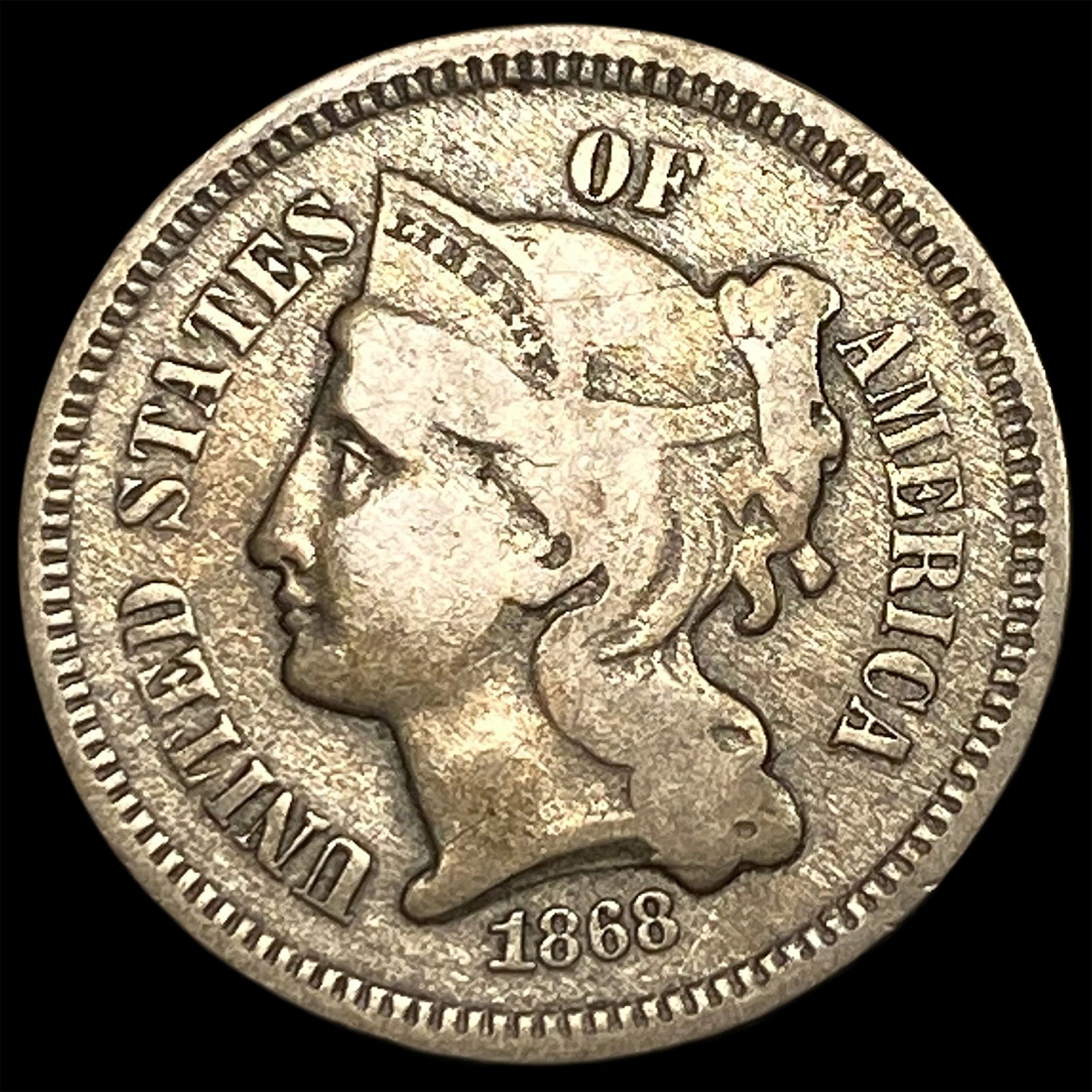 1868 Nickel Three-Cent Piece NEARLY UNCIRCULATED: 1868 Nickel Three-Cent Piece NEARLY UNCIRCULATED