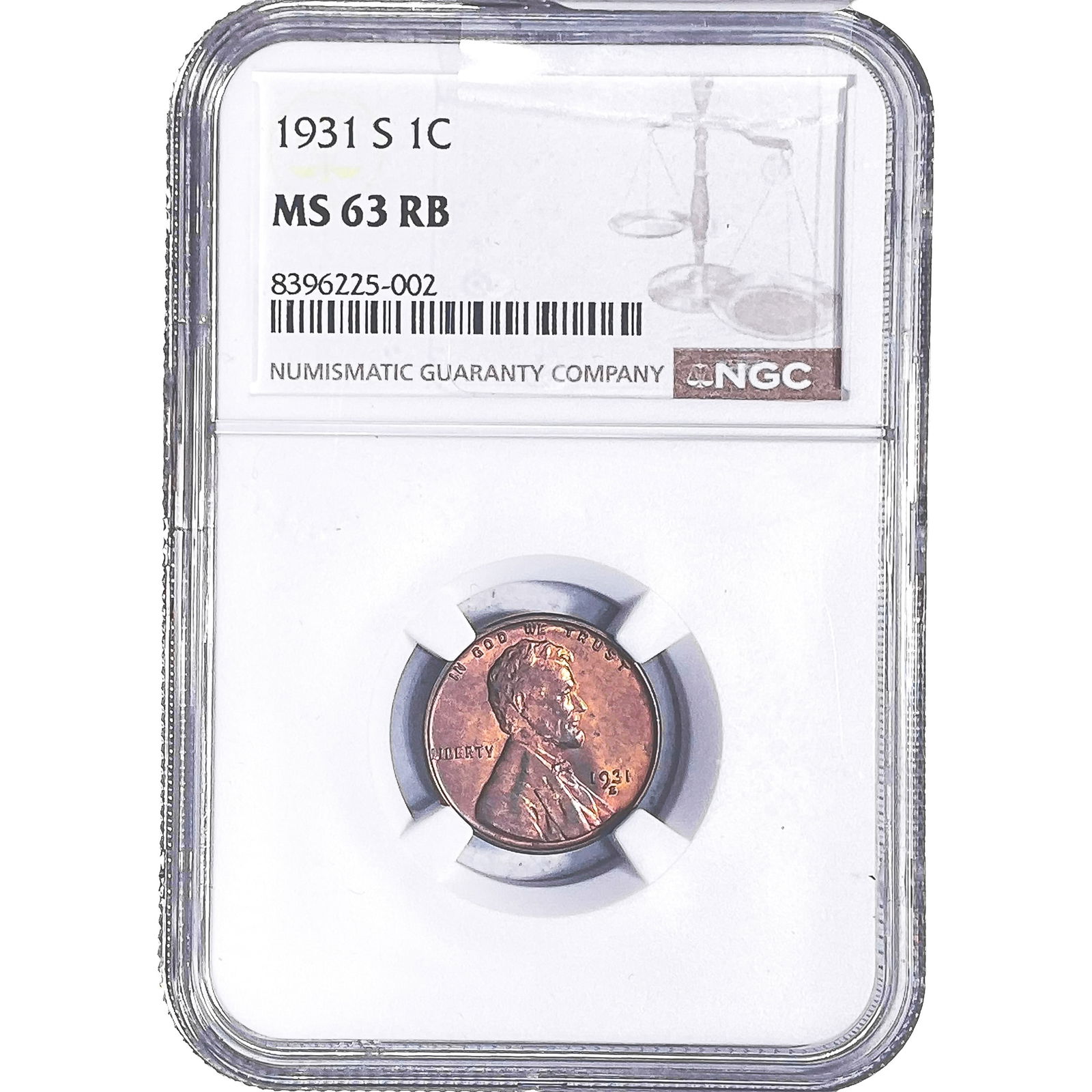 1931-S Wheat Cent NGC MS63 RB: 1931-S Wheat Cent NGC MS63 RB