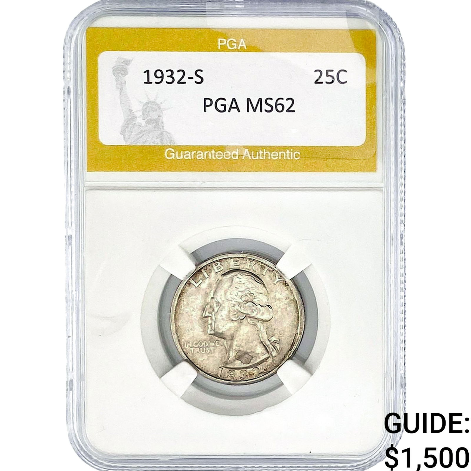 1932-S Washington Silver Quarter PGA MS62: 1932-S Washington Silver Quarter PGA MS62