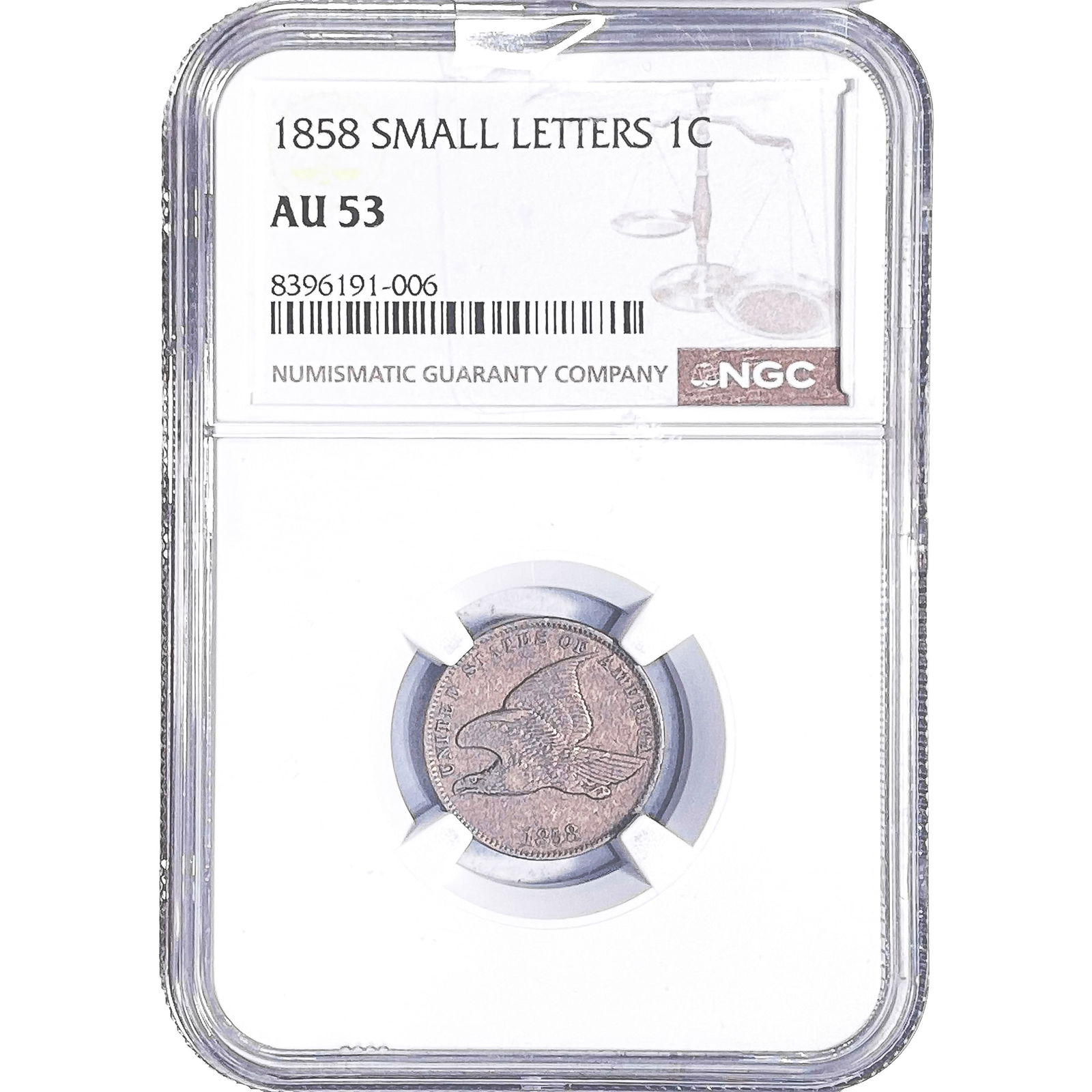 1858 Flying Eagle Cent NGC AU53: 1858 Flying Eagle Cent NGC AU53