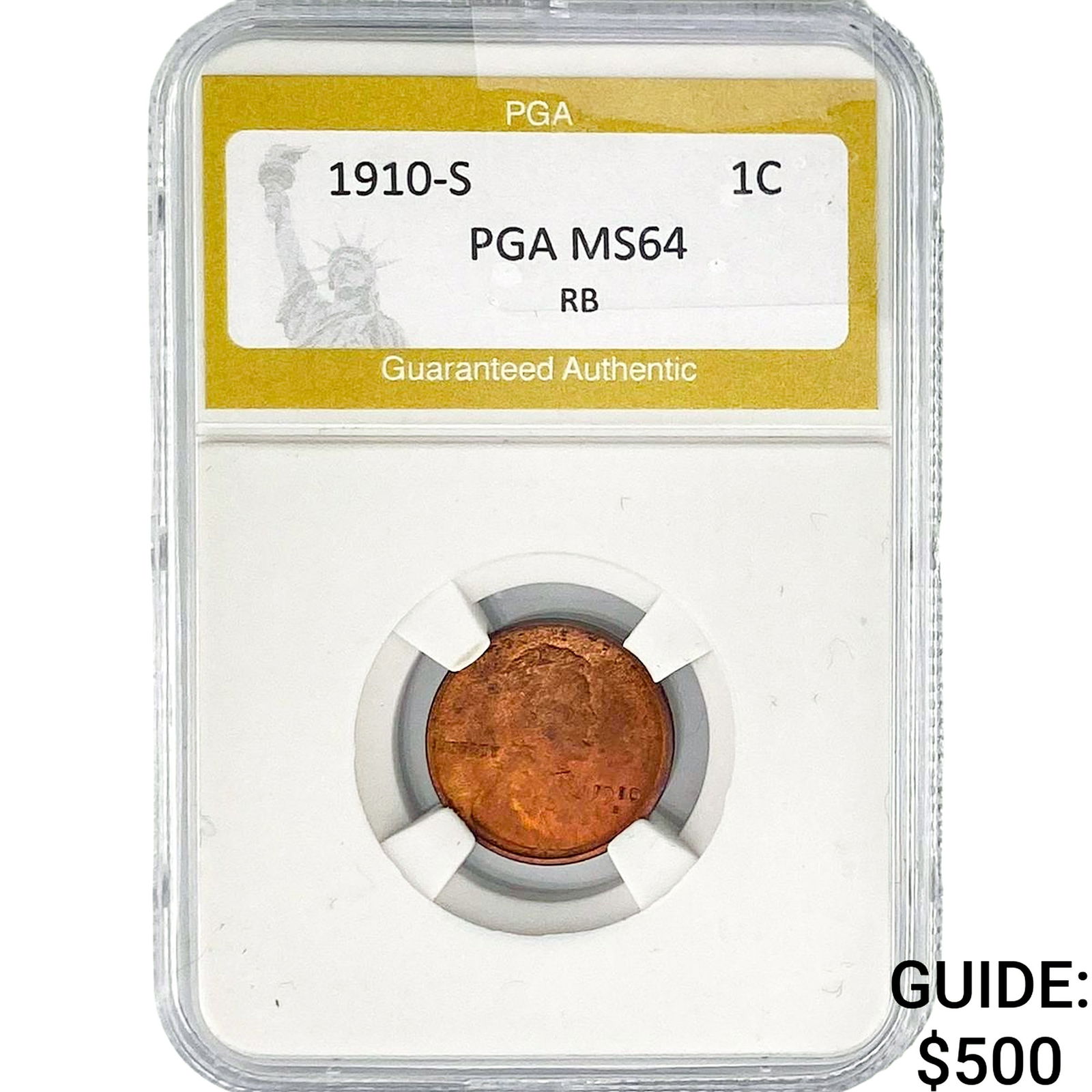 1910-S Wheat Cent PGA MS64 RB: 1910-S Wheat Cent PGA MS64 RB