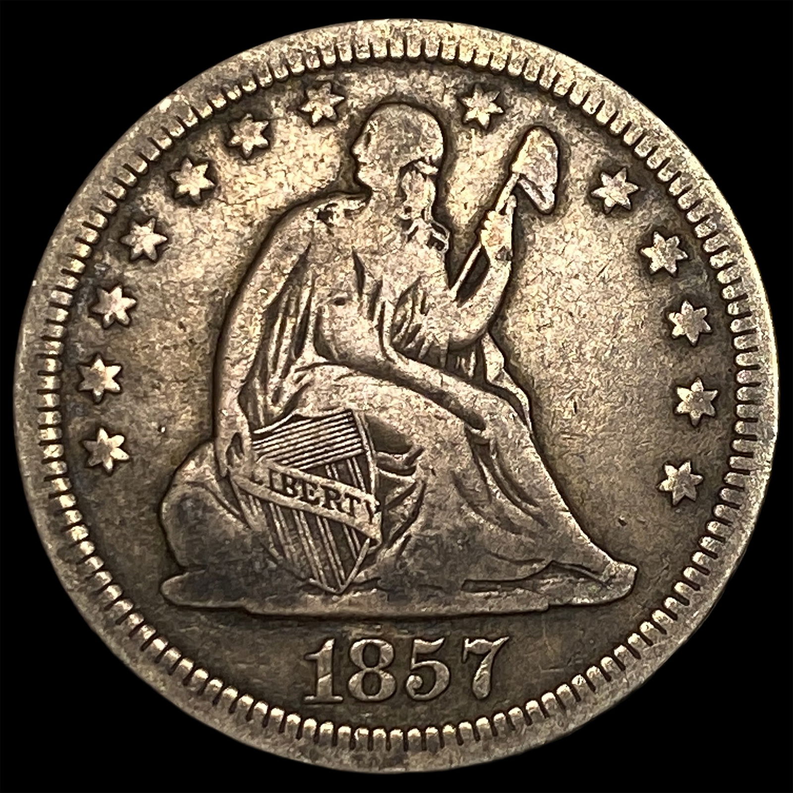 1857 Seated Liberty Silver Quarter LIGHTLY CIRCULATED (1 of 2)