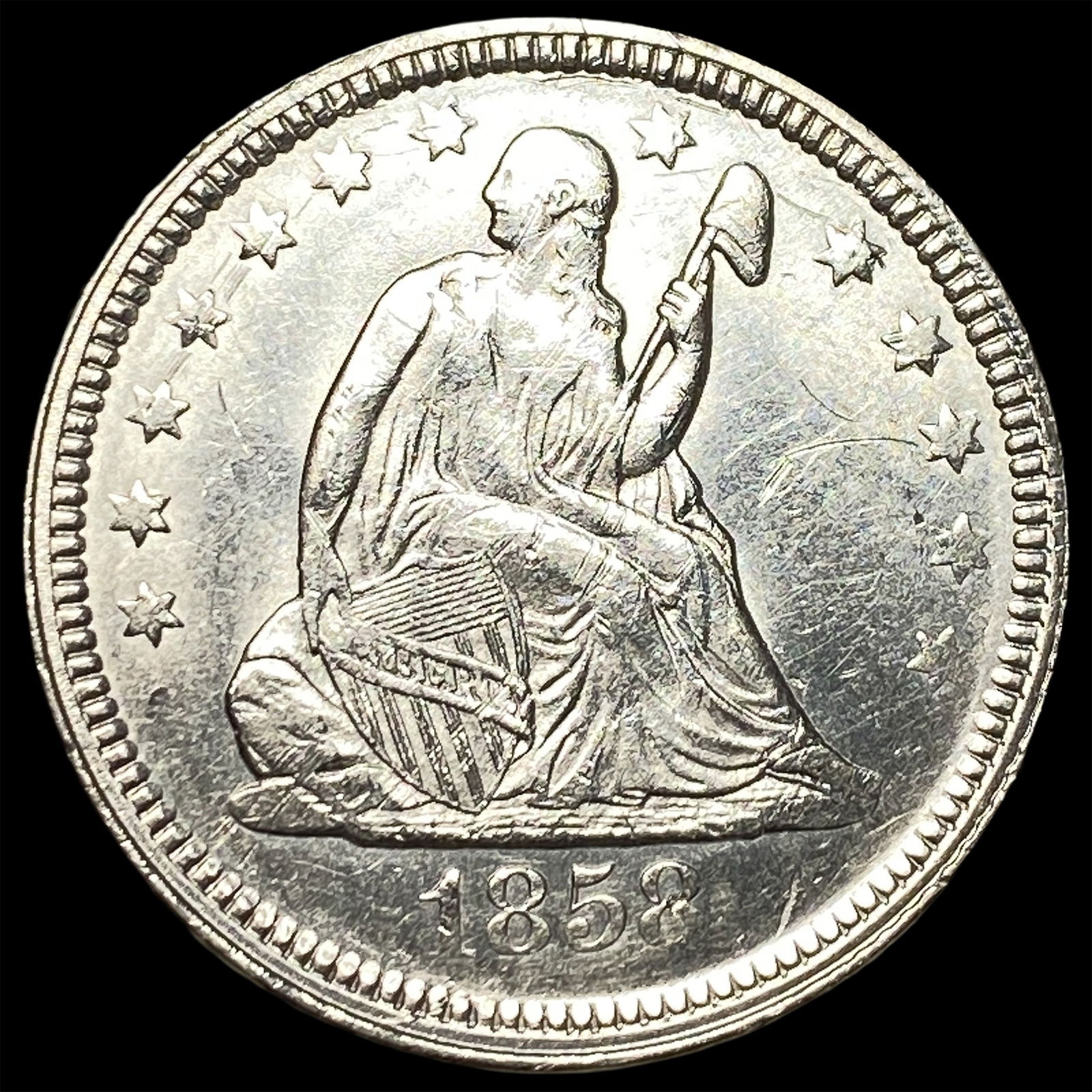 1858 Seated Liberty Quarter CLOSELY UNCIRCULATED (1 of 2)