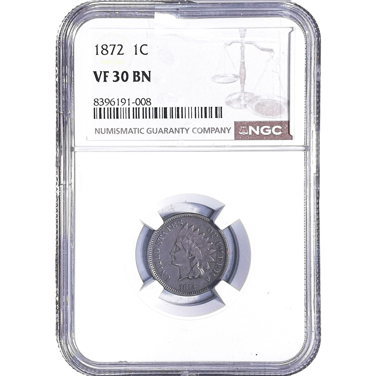 1872 Indian Head Cent NGC VF30 BN: 1872 Indian Head Cent NGC VF30 BN