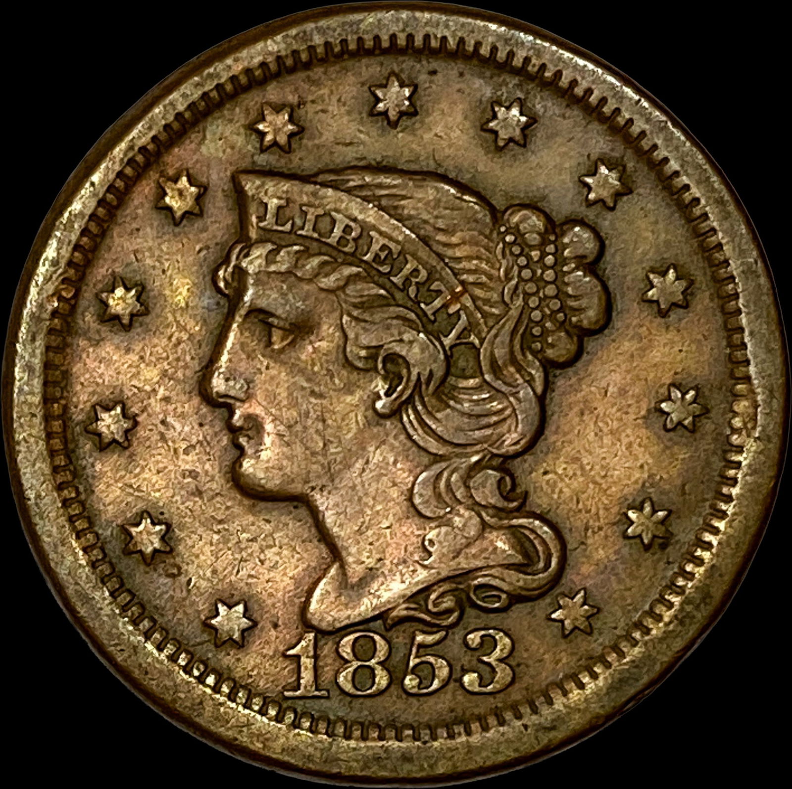 1853 Braided Hair Large Cent CLOSELY UNCIRCULATED: 1853 Braided Hair Large Cent CLOSELY UNCIRCULATED