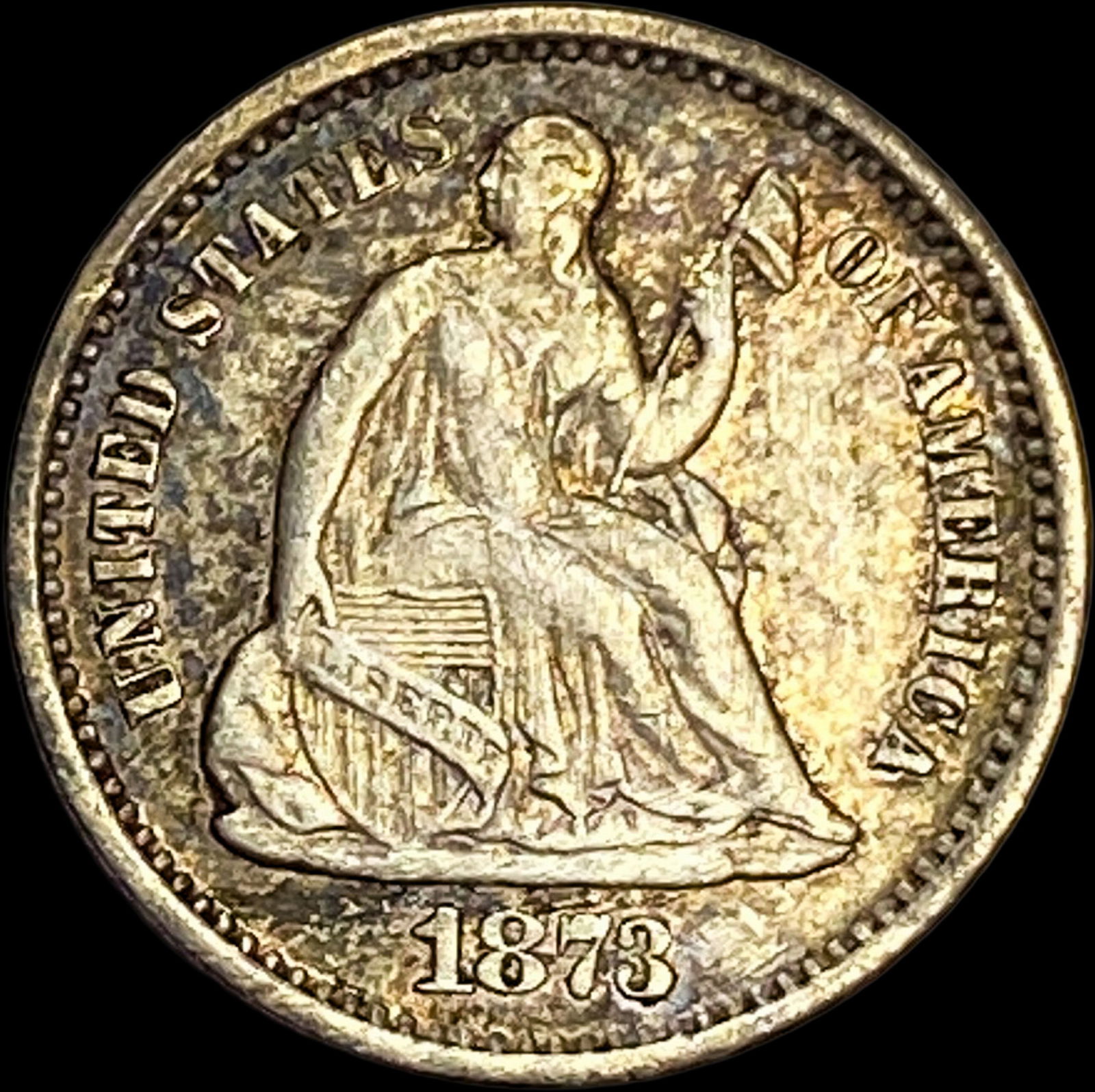 1873-S Silver Seated Liberty Half Dime CLOSELY UNCIRCULATED: 1873-S Silver Seated Liberty Half Dime CLOSELY UNCIRCULATED